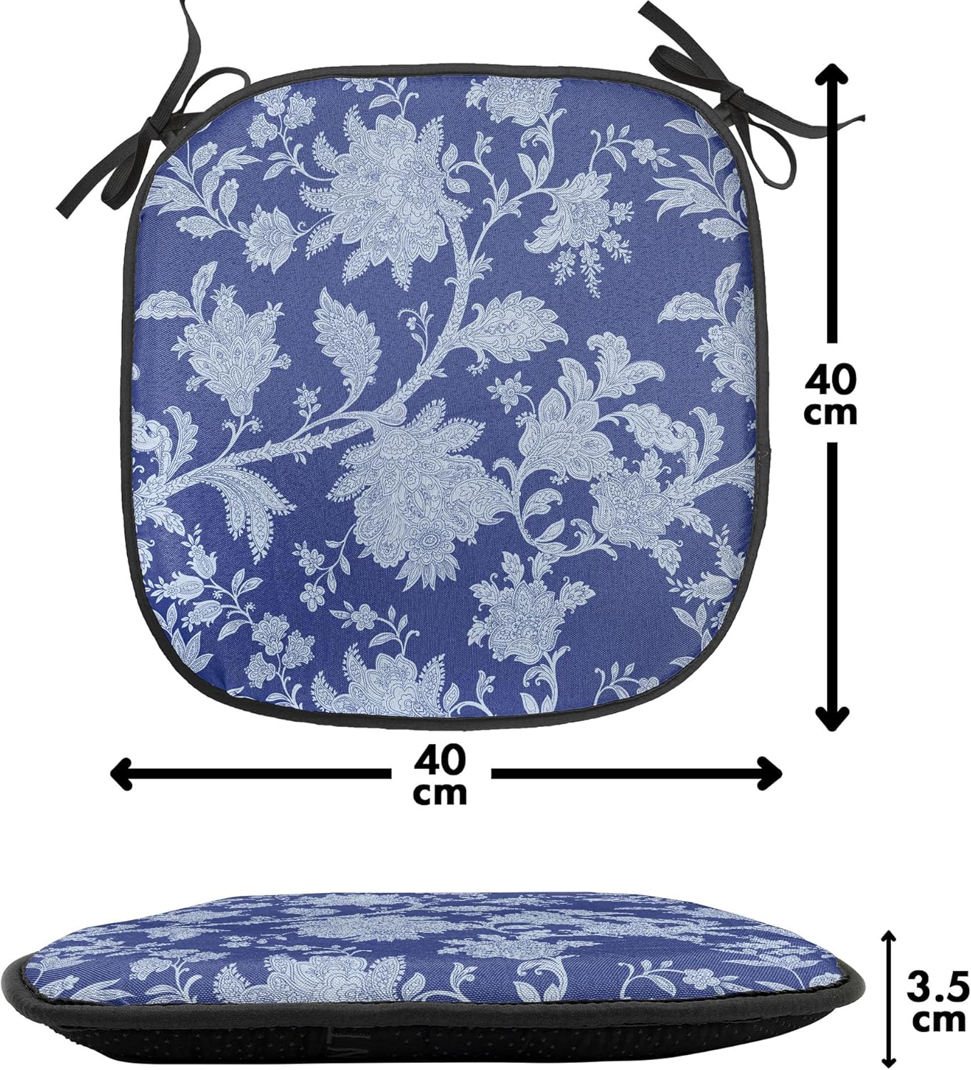 Ambesonne Floral Chair Seating Cushion Set of 2, Classic Flowers and Paisley Pattern Ottoman Nostalgic Bloom Design, Anti-Slip Seat Padding for Kitchen & Patio, 16"x16", Royal Blue
