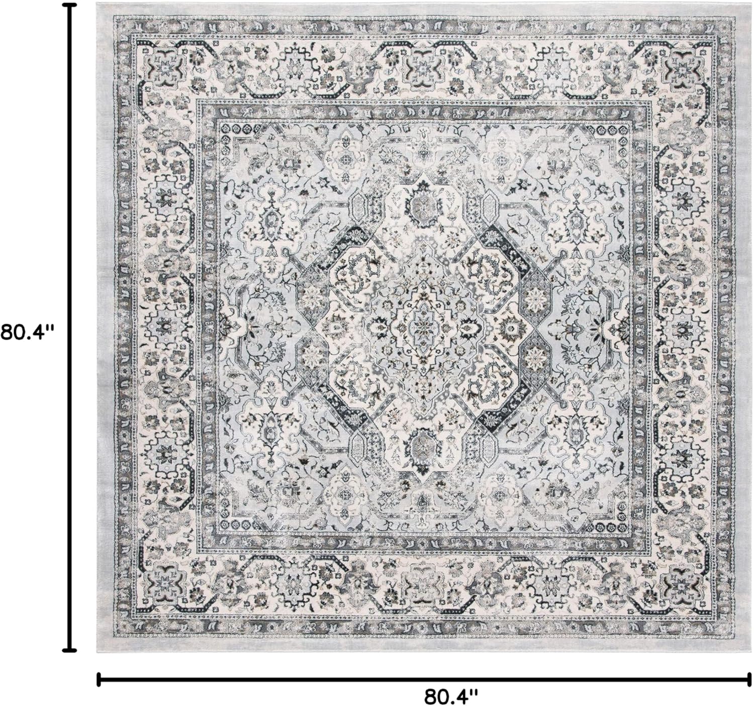 SAFAVIEH Isabella Collection Area Rug - 6'7" Square, Dark Grey & Cream, Oriental Design, Non-Shedding & Easy Care, Ideal for High Traffic Areas in Living Room, Bedroom (ISA916H)