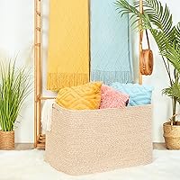 Vista 2 de MINTWOOD Design 112L Cesta Extra Grande para Mantas para Sala de Estar, 25"x17"x16" Canasta de Almacenamiento de Cuerda Tejida Rectangular con Asas