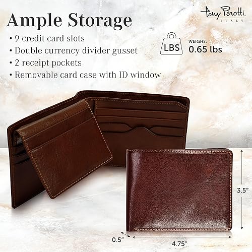 Miniatura 2 de Tony Perotti Cartera de cuero italiano para hombre, delgada, plegable, con ventana para identificación, ranuras para tarjetas, bolsillos para