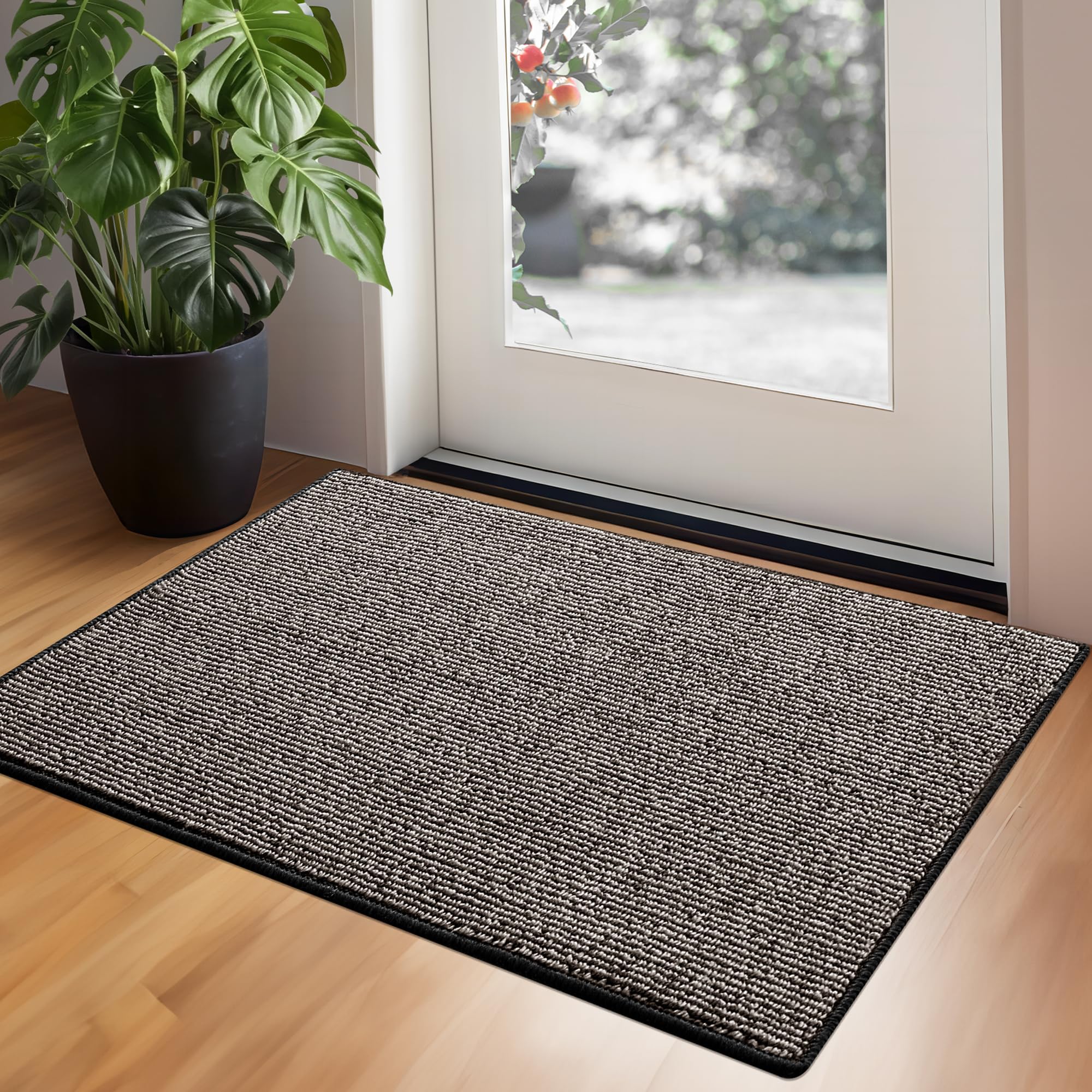 GRANNY SAYS Front Door Mat Indoor Entrance, Indoor Doormat Non Slip Washable, Low Profile Welcome Mat Outdoor, 36" x 24" Resist Dirt Absorbent Mats for Entryway, Floor Mats, Black Beige