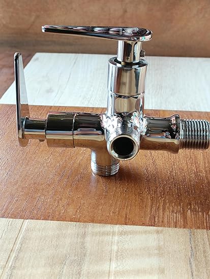 Keshav's Brass Quarter Turn Two Way Angle Cock Chrome Plated Twin one Valve for Washing Machine Water Tap for Modular 2 in 1 Angle Valve for Kitchen with Free Teflon Tape and Flange (Pack of 1)