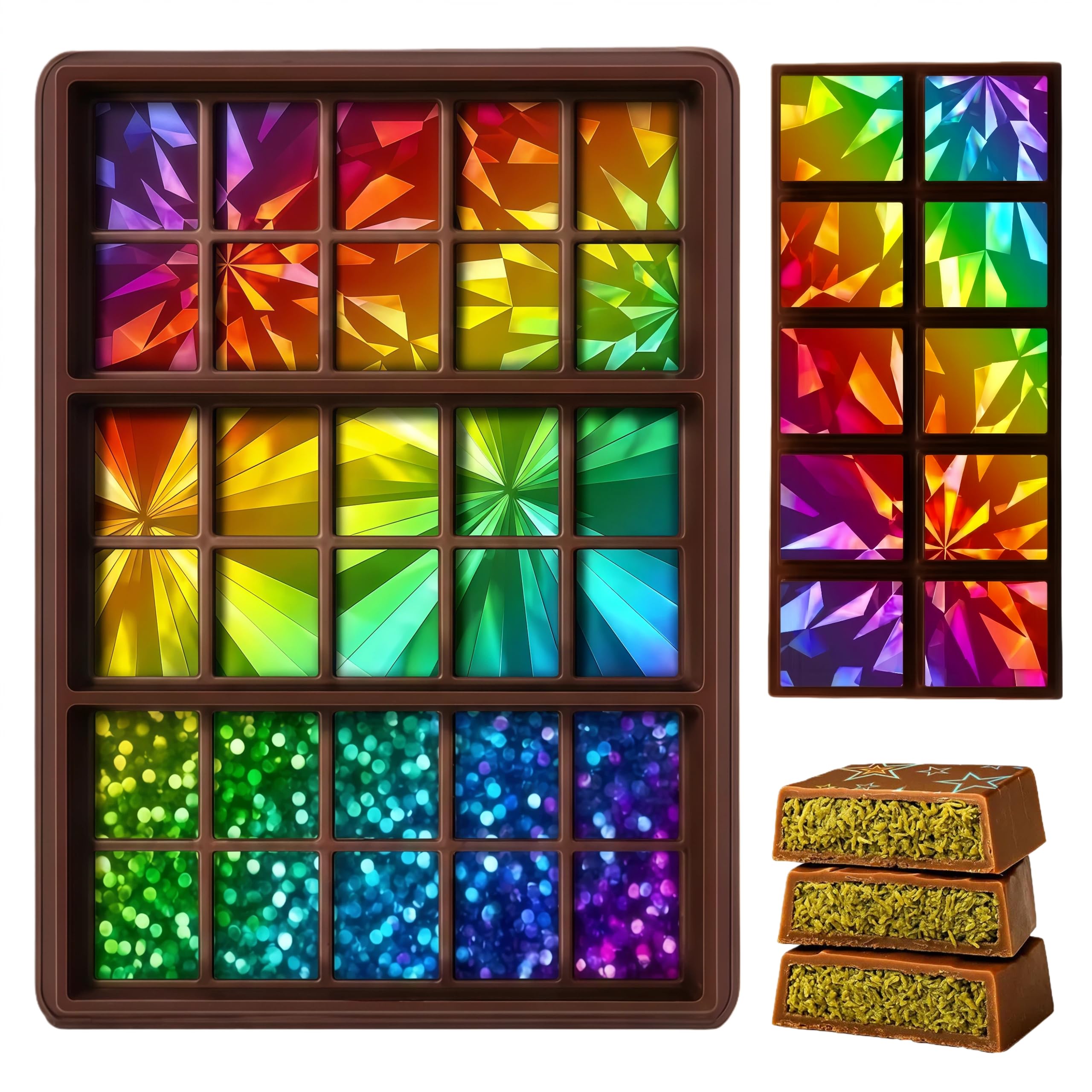 1 Pcs Holographic Chocolate Molds Resin Silicone Chocolate Bar Deep Thick Molds for Christmas Valentine's Day DIY Baking Wax Melts Party Supplies(Large and Thick,Mixed)