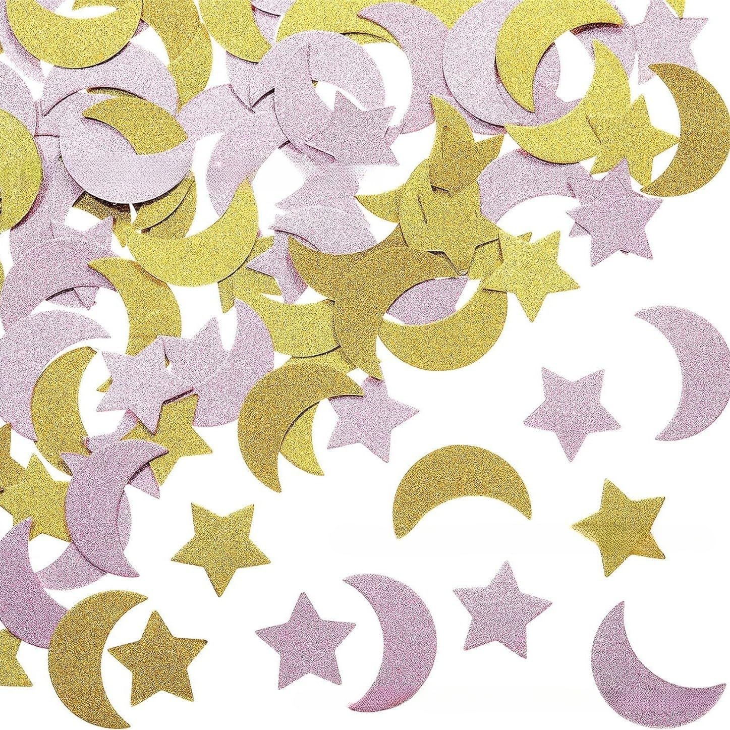 Kfmon 200Pcs 200/400Pcs Large Glittering Star Moon Confetti, 3Colors Celebration Decorations, Eco-Friendly Party Supplies, Birthday Party