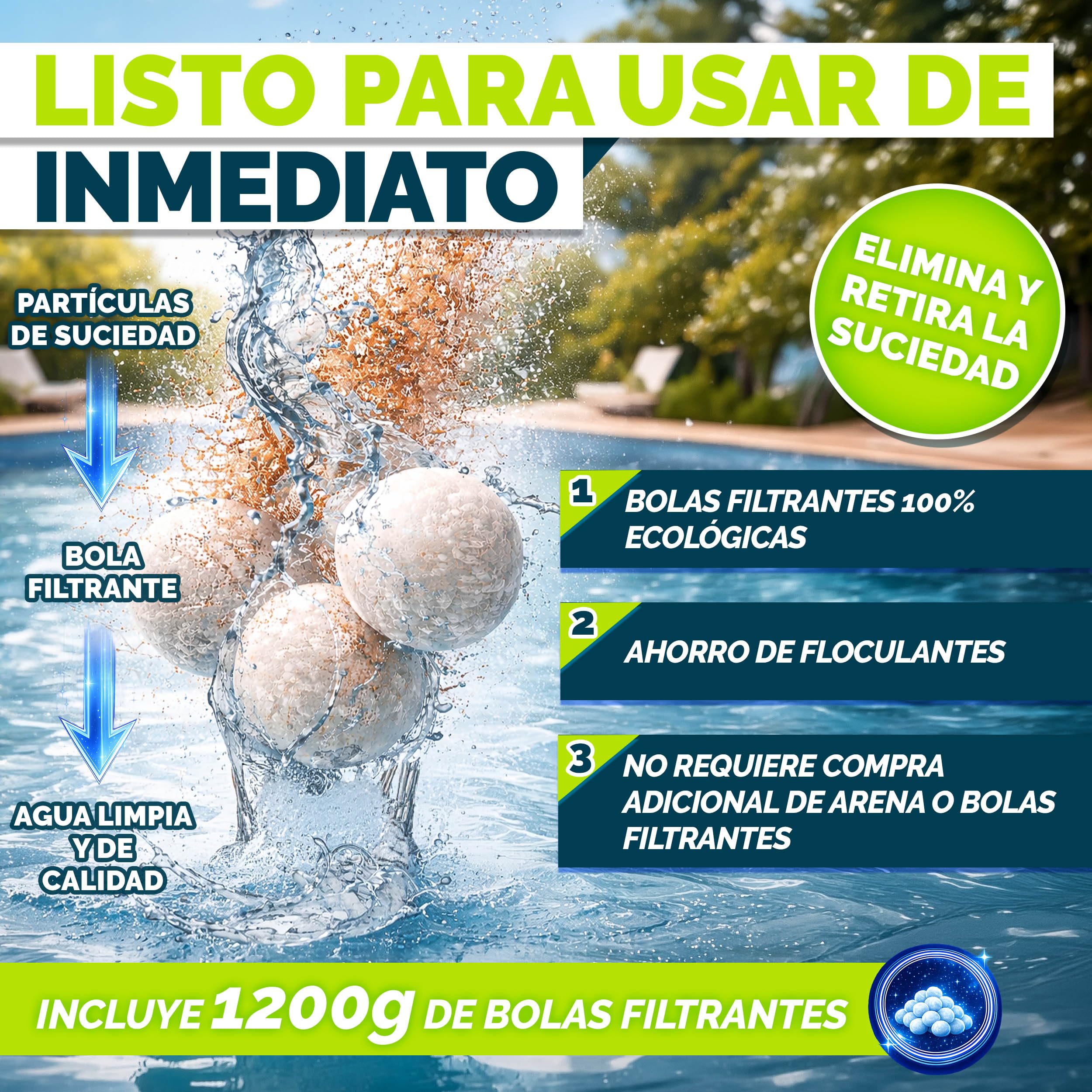 tillvex® Filtro de Arena para Piscina SIN Bomba + Bolas filtrantes hasta 50 m³ (50.000 litros) | Depósito Filtro Piscina Incl. Adaptador Ø32-38mm | Válvula 7 vías, manómetro & Tubo de aspiración
