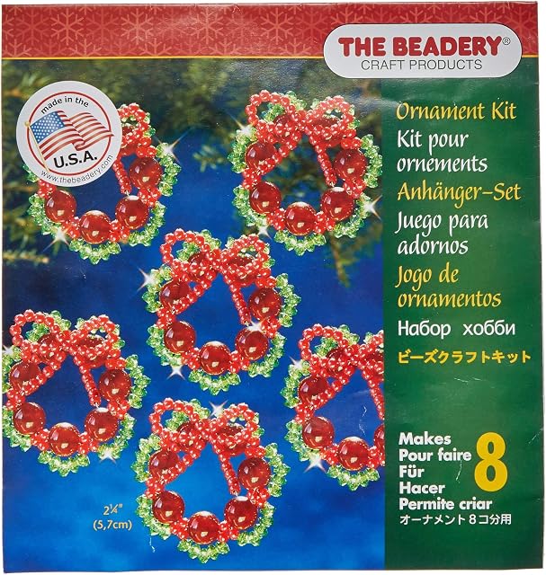 Beadery Plastic Holiday Beaded Ornament Kit Cranberry Wreaths Makes 8,Red,2.25-inch