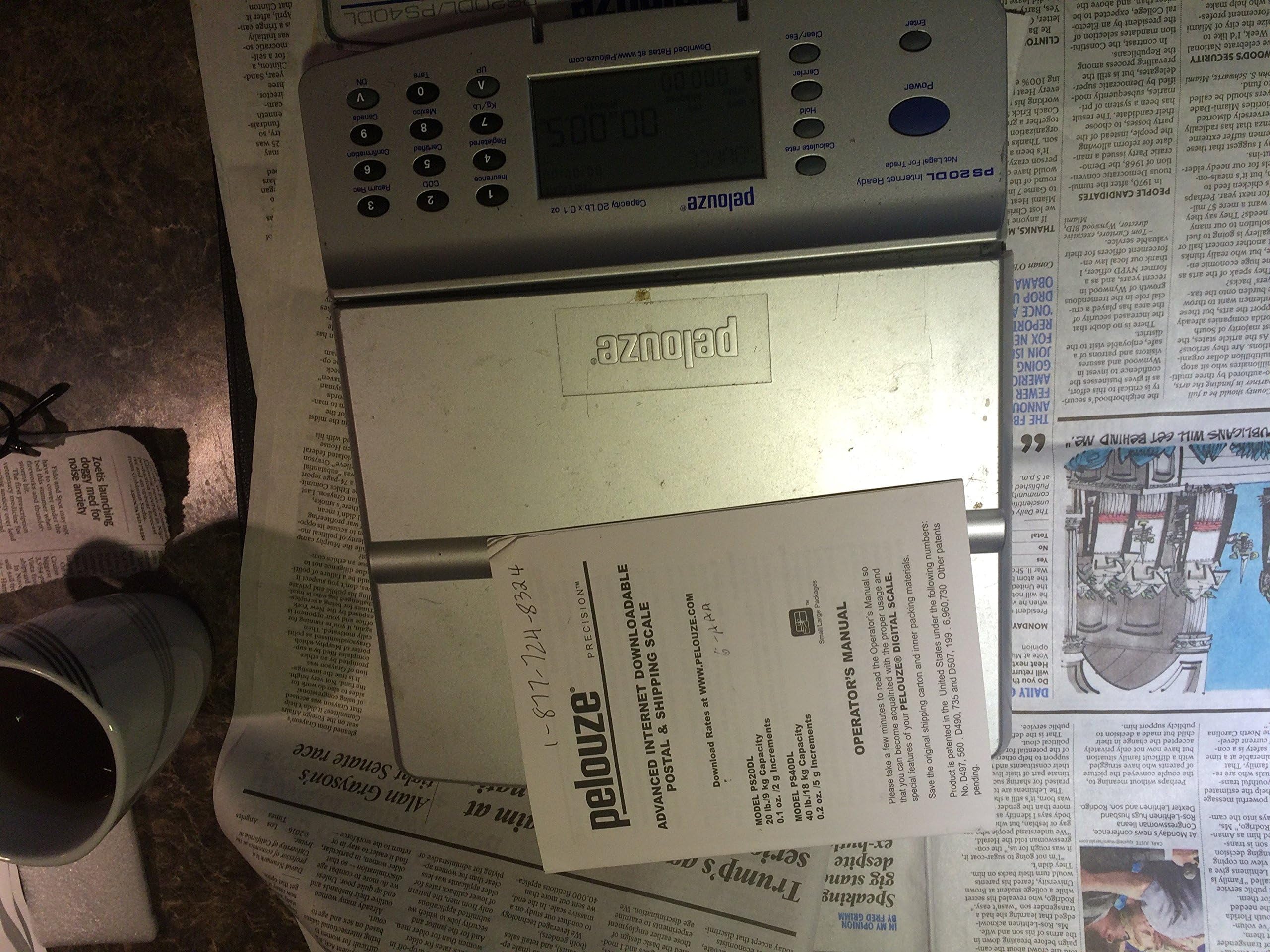 PelouzePS20DL Internet Downloadable Digital Postal Scale, 9-1/2 x 8 Platform, 20-lb. Capacity