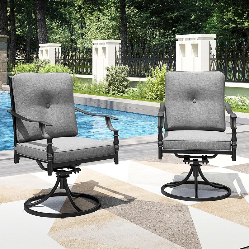 PHI VILLA Patio Swivel Chairs, Metal Armchairs w/Cushions, 2PCS