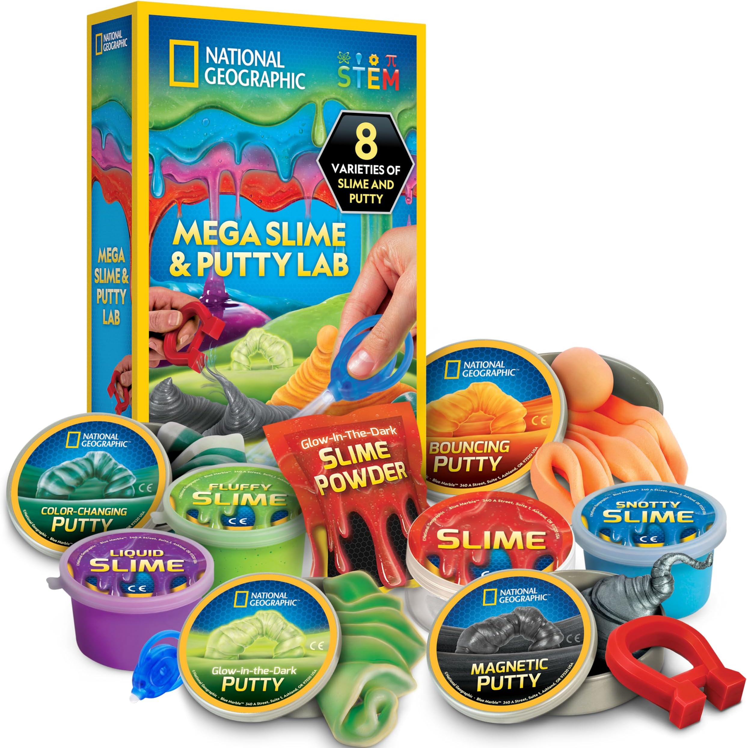 National Geographic Mega Slime Kit & Putty Lab 4 Types of Putty Including Magnetic Putty, Educational STEM Toy, an AMAZON EXCLUSIVE Science Kit, Multicolor, Slime & Putty 8 Pack