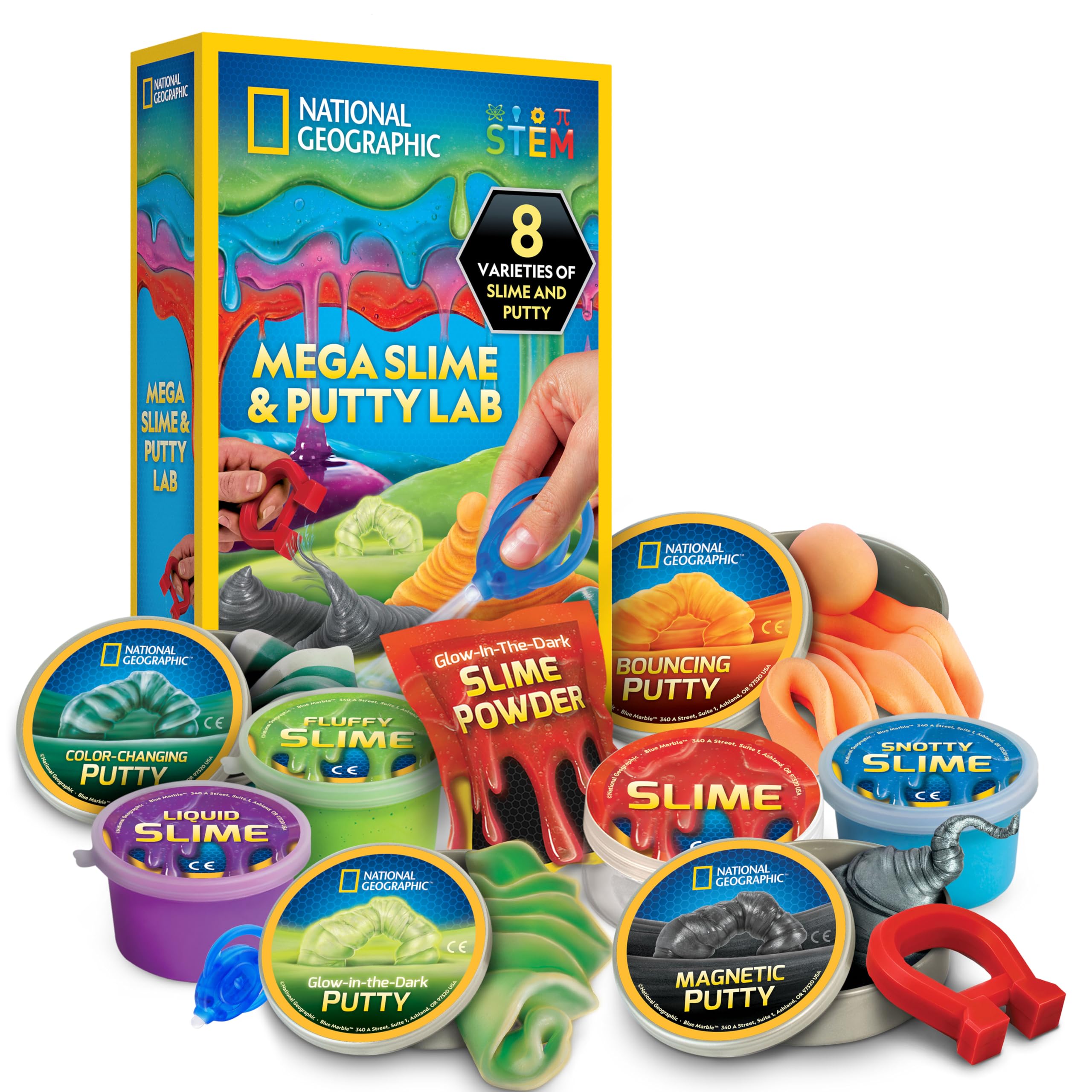 NATIONAL GEOGRAPHIC Mega Slime Kit & Putty Lab - 4 Types of Slime Plus 4 Types of Putty Including Magnetic, Slime Kit for Boys and Girls, Sensory Toy & Science Kit