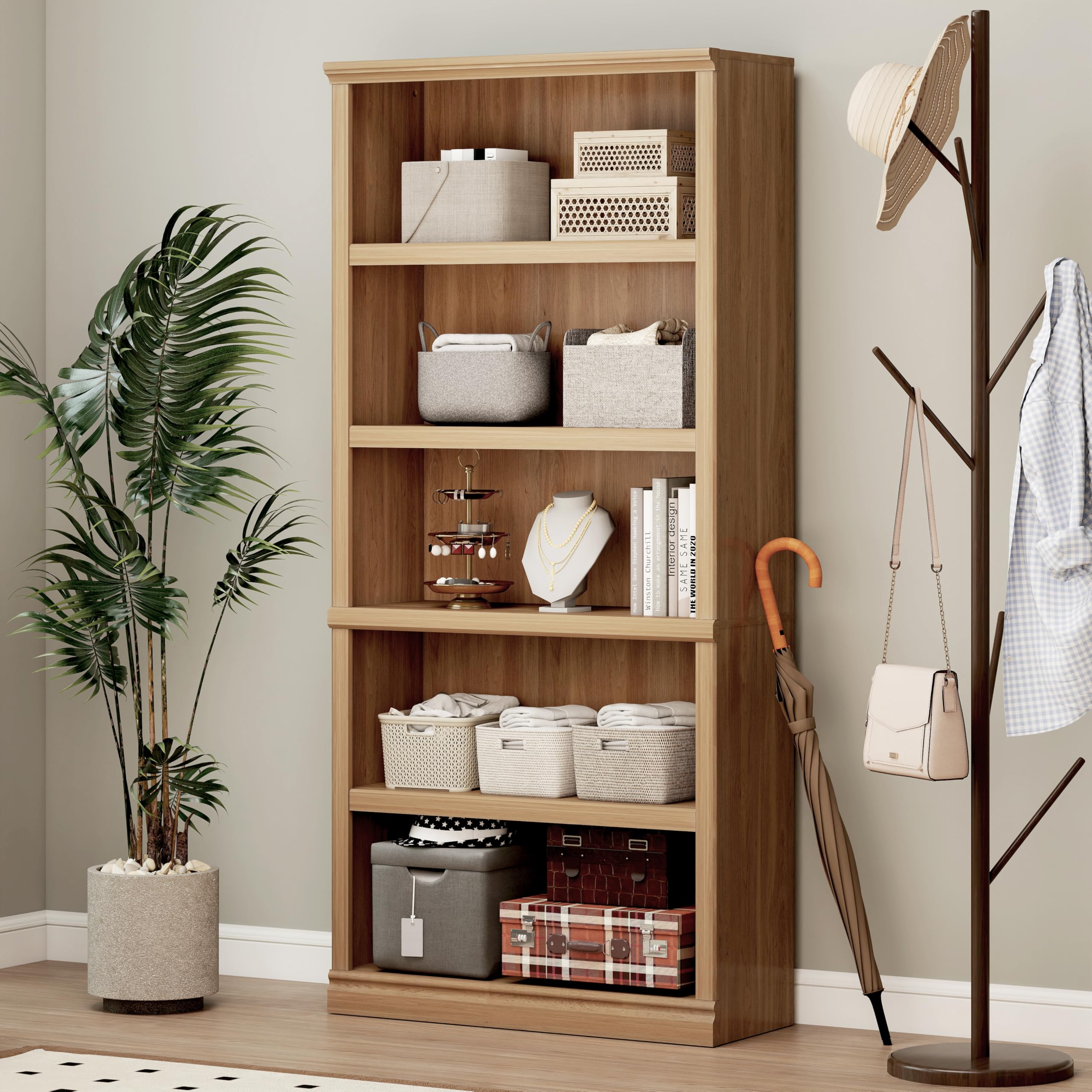 Amazon.com: Bevfint 70 in Tall Bookcase, White Bookshelf Open