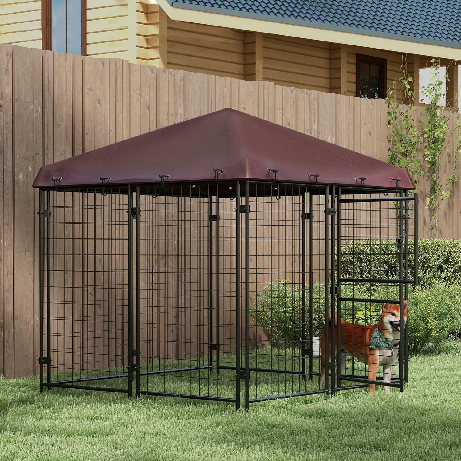 Large Outdoor Dog Kennel with Protective Roof
