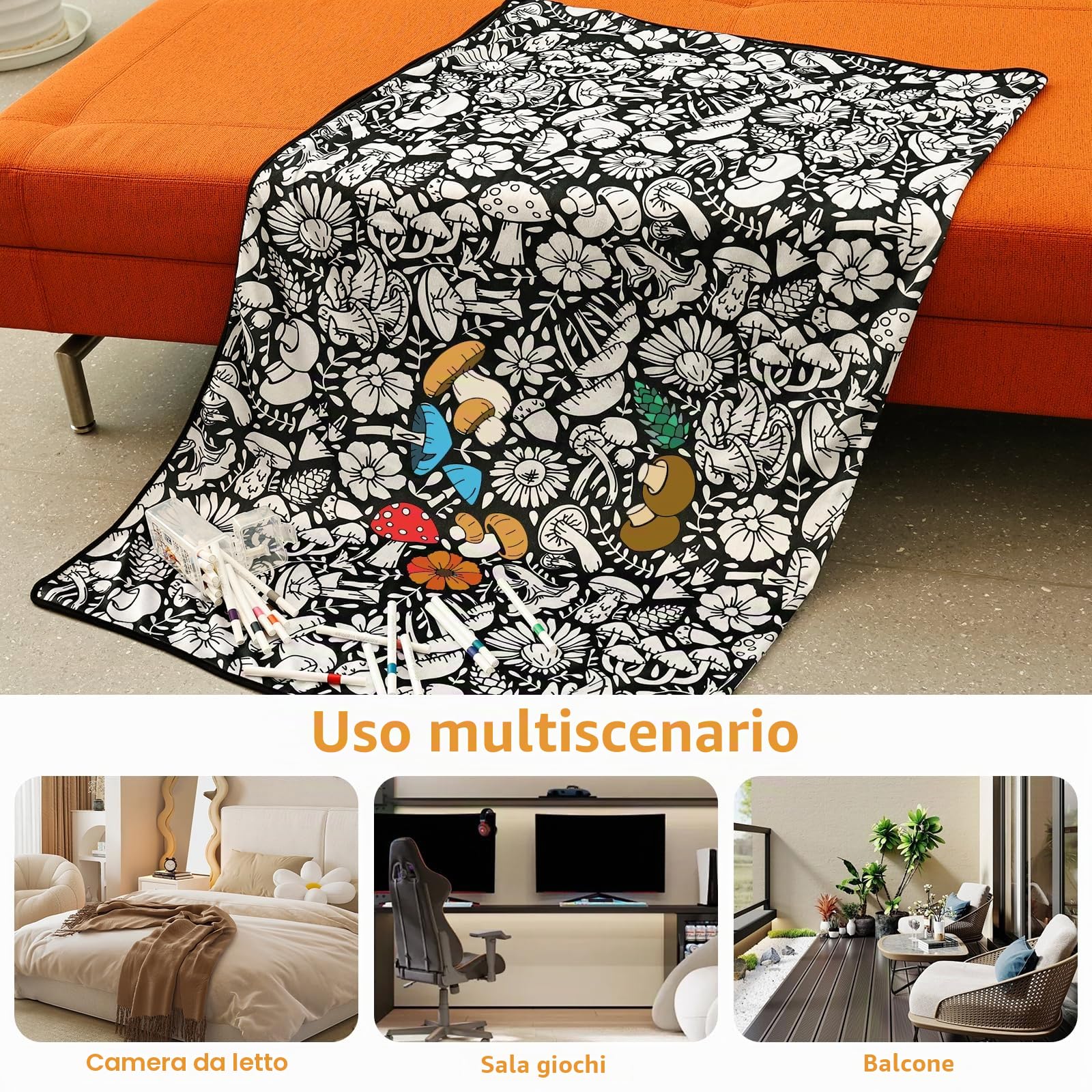 Coperta da dipingere fai-da-te 156×125 cm, coperta da pittura riutilizzabile, coperta da colorare con 24 pennelli colorati, coperta da dipingere per regali per il Ringraziamento, Natale o