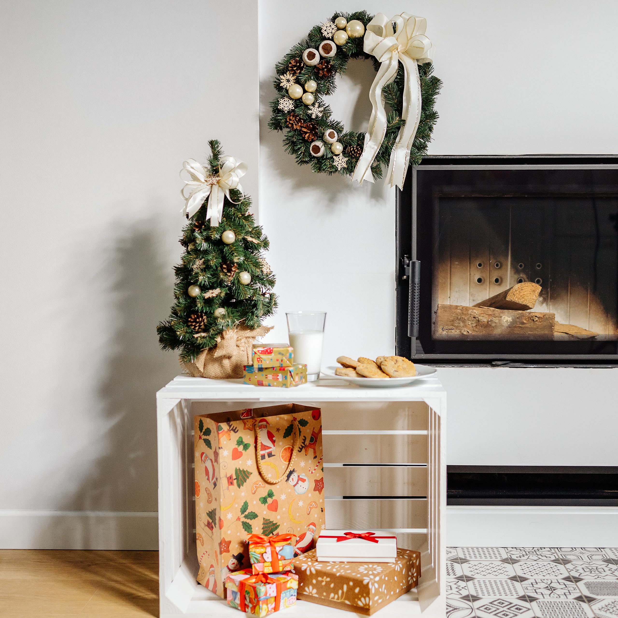 Creative Home Corona de Navidad Guirlanda Crema Redonda Diámetro 35cm