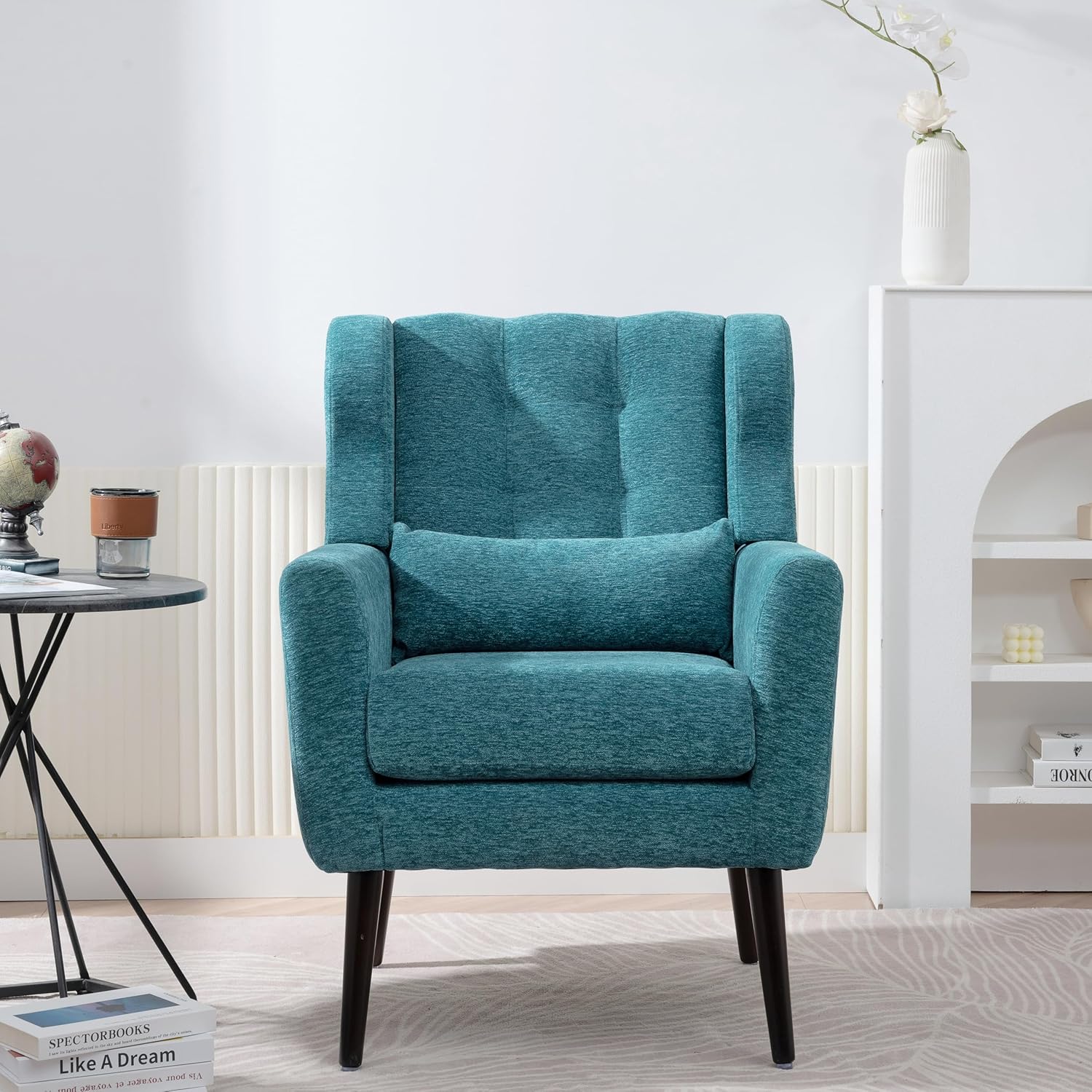 Bellemave Modern Accent Chair,Chenille Fabric Reading Living Room Side Chair,Single Sofa with Wood Legs, Armchair for Living Room Bedroom(Teal)
