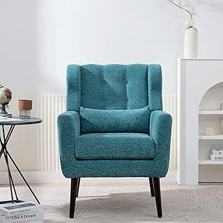 Modern Accent Chair,Chenille Fabric Reading Living Room Side Chair,Single Sofa with Wood Legs, Armchair for Living Room Bedroom(Teal)
