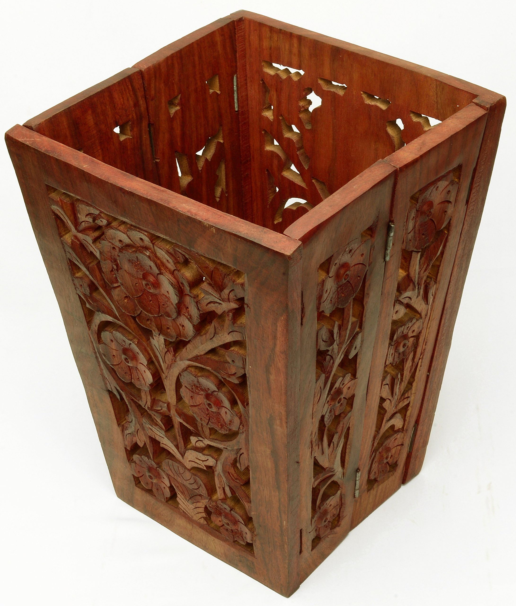 Foldable Paper Bin Stand Planter Stand Vintage Style Indian Wood Craft Gift 11" H