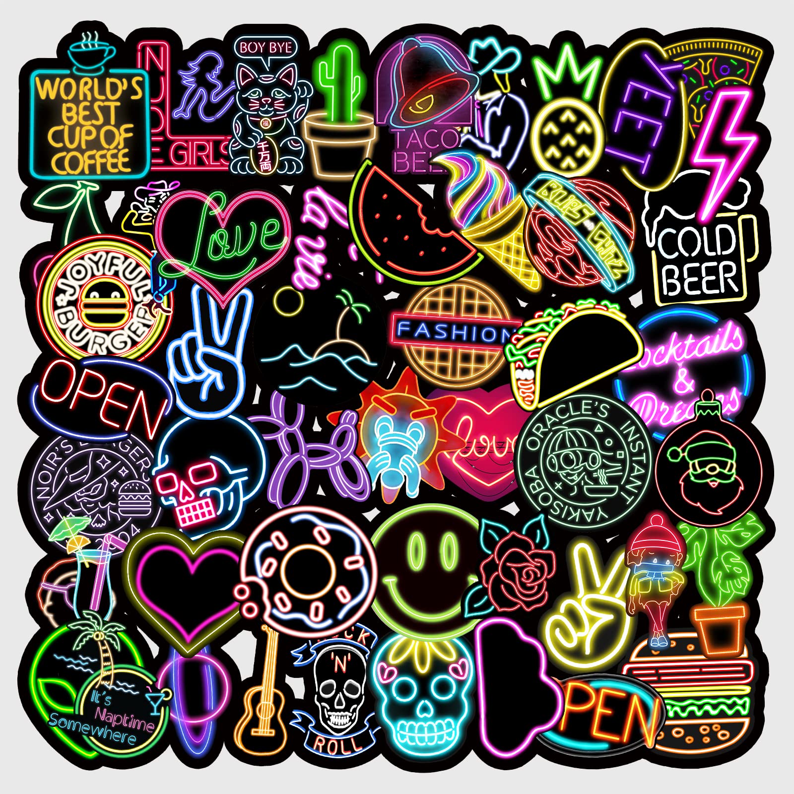 Seedware 50 Pcs Cute Stickers,Vinyl Waterproof Stickers for Water Bottles Laptop Skateboard Journaling Scrapbook, Sticker Decals for Adults Teens Girls Kids and Women (Dark Neon) (B0BRD2VRLH) Amazon Price History, Amazon Price Tracker