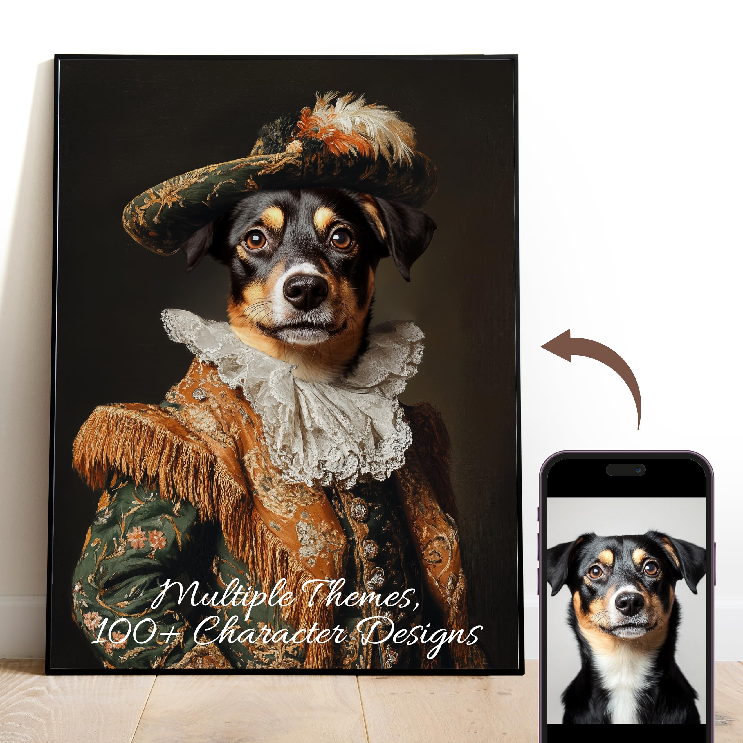 Gleamify - Custom Pet Portrait from Photo,Cat/Dog Memorial Gifts,Personalized Dog Wall Art poster/canvas in Royal Oil Painting Style,Funny dog