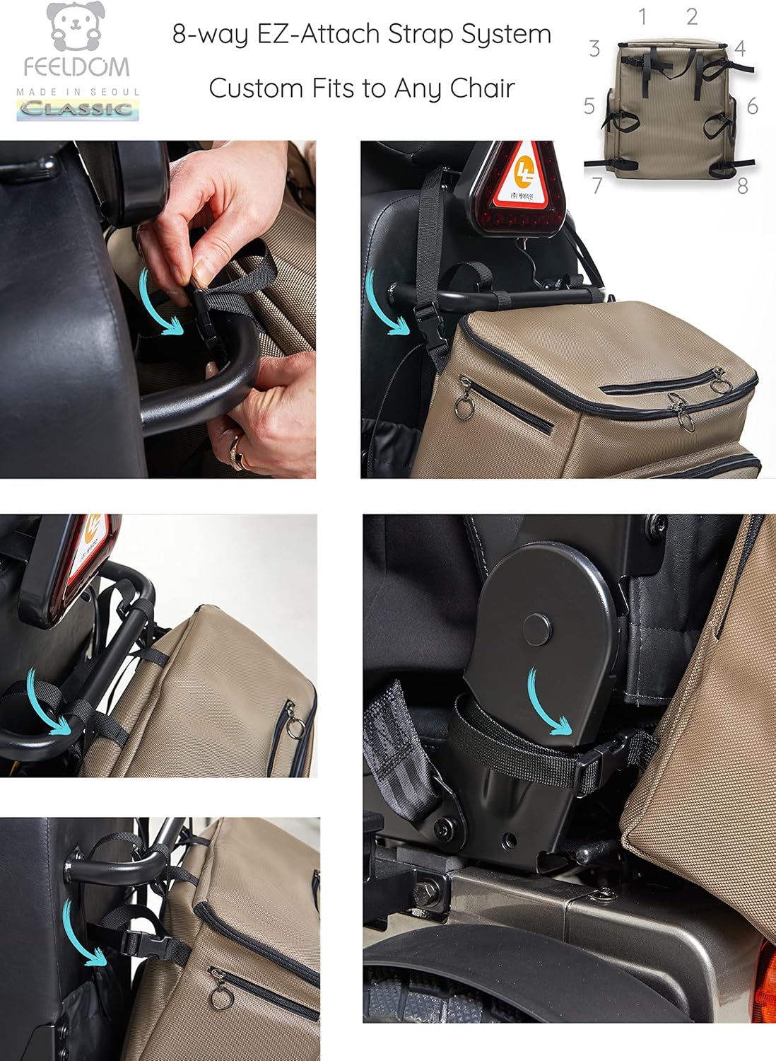 FEELDOM Classic Wheelchair Bag - Large, Charcoal Gray - Fits Scooter, Water Resistant, Extra Storage Space, Durable, Premium Quality, Mobility Gear, Modern Chic Design, EZ Access : Health & Household