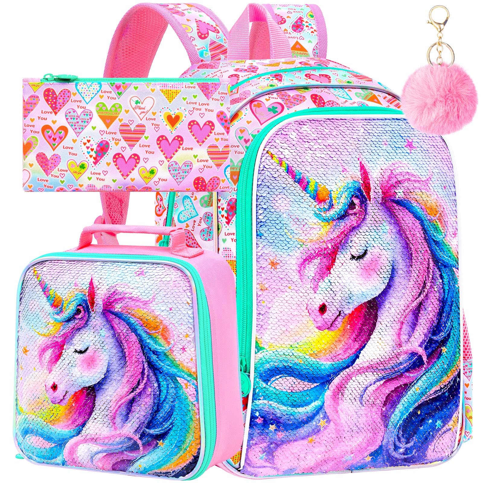 WZLVO Kids Backpack for Girls,Prechool Elementary Kindergarten School Bookbag and Lunch Box