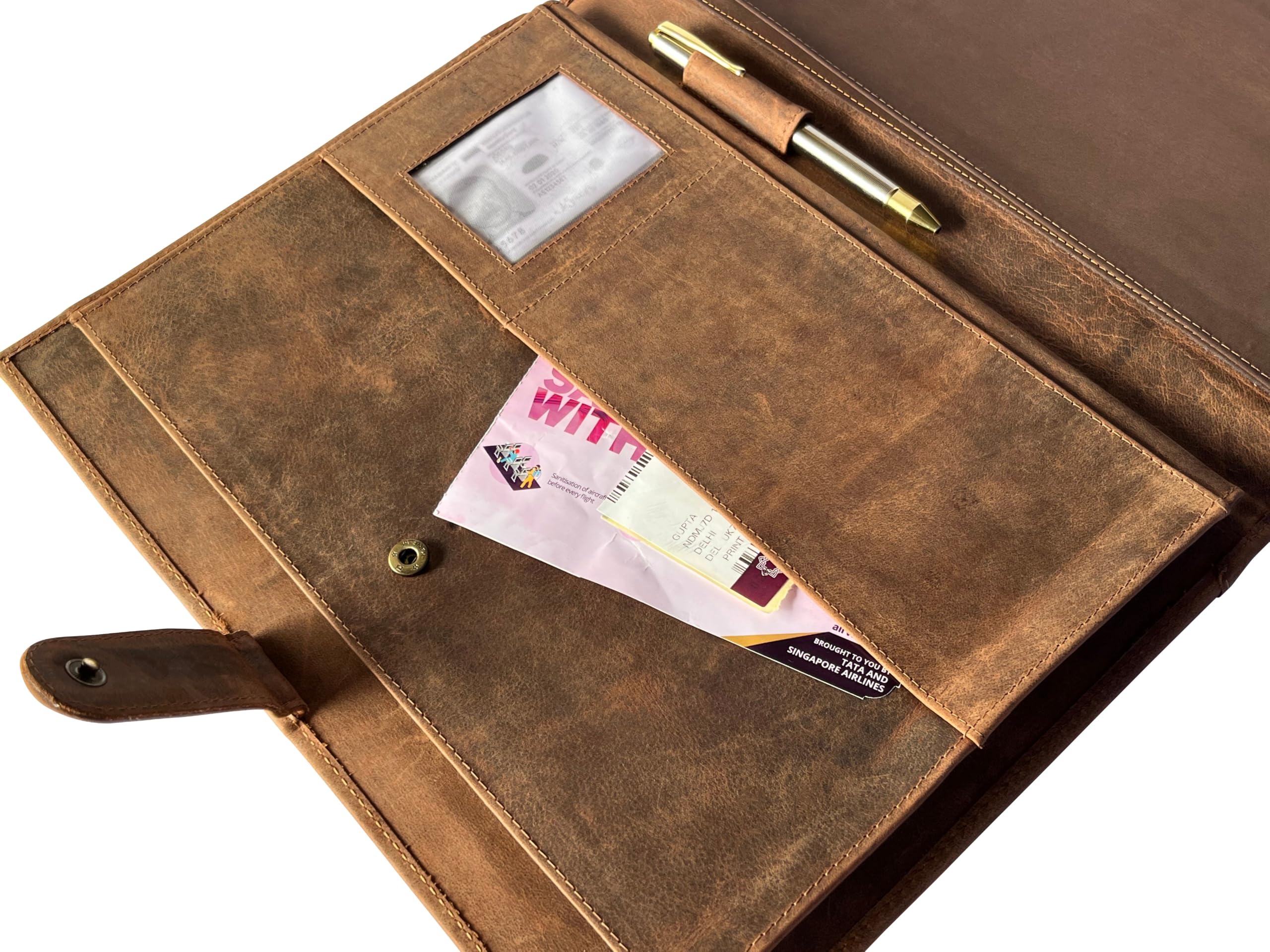 Conférencier en cuir A4 | Organiseur professionnel pour homme et femme | Portefeuille en cuir durable fait à la main avec pochettes pour documents et bloc-notes par Rustic Town (marron)