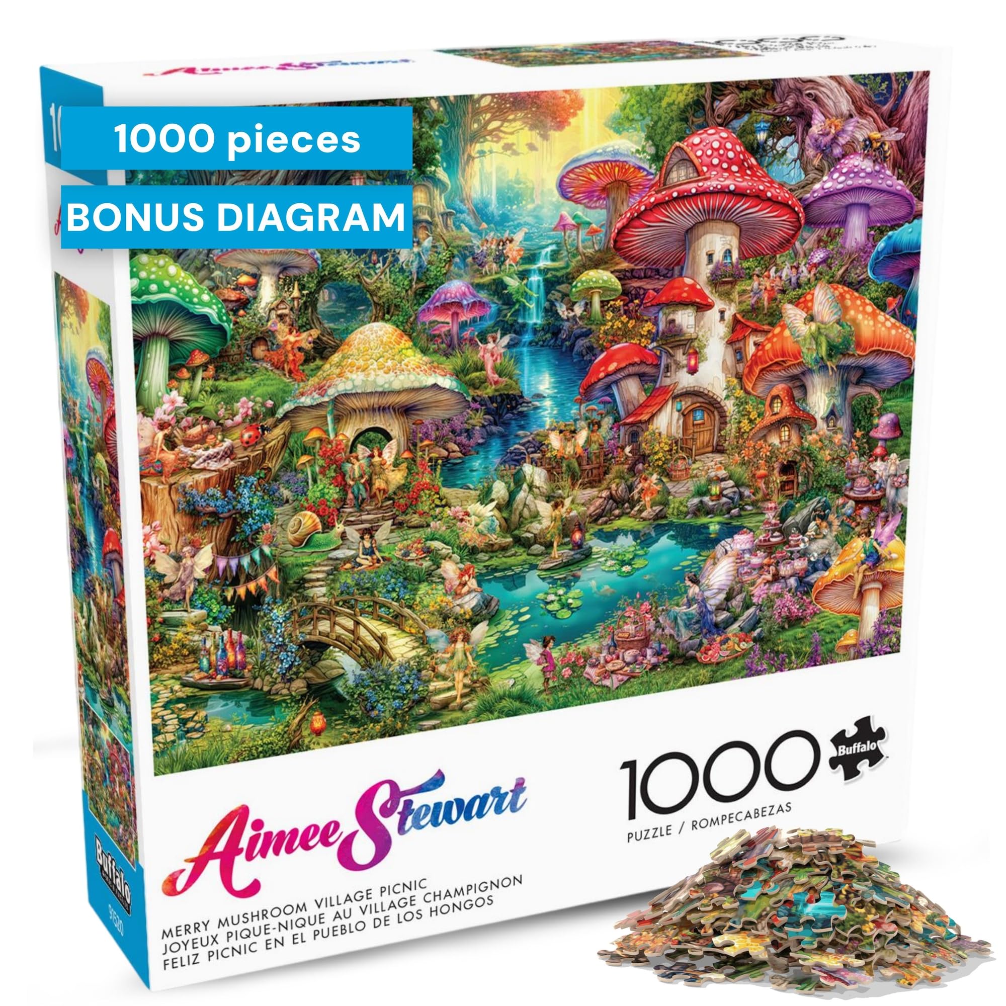Buffalo Games - Aimee Stewart - Merry Mushroom Village Picnic - 1000 Piece Jigsaw Puzzle for Adults -Challenging Puzzle Perfect for Game Nights - Finished Size is 26.75 x 19.75