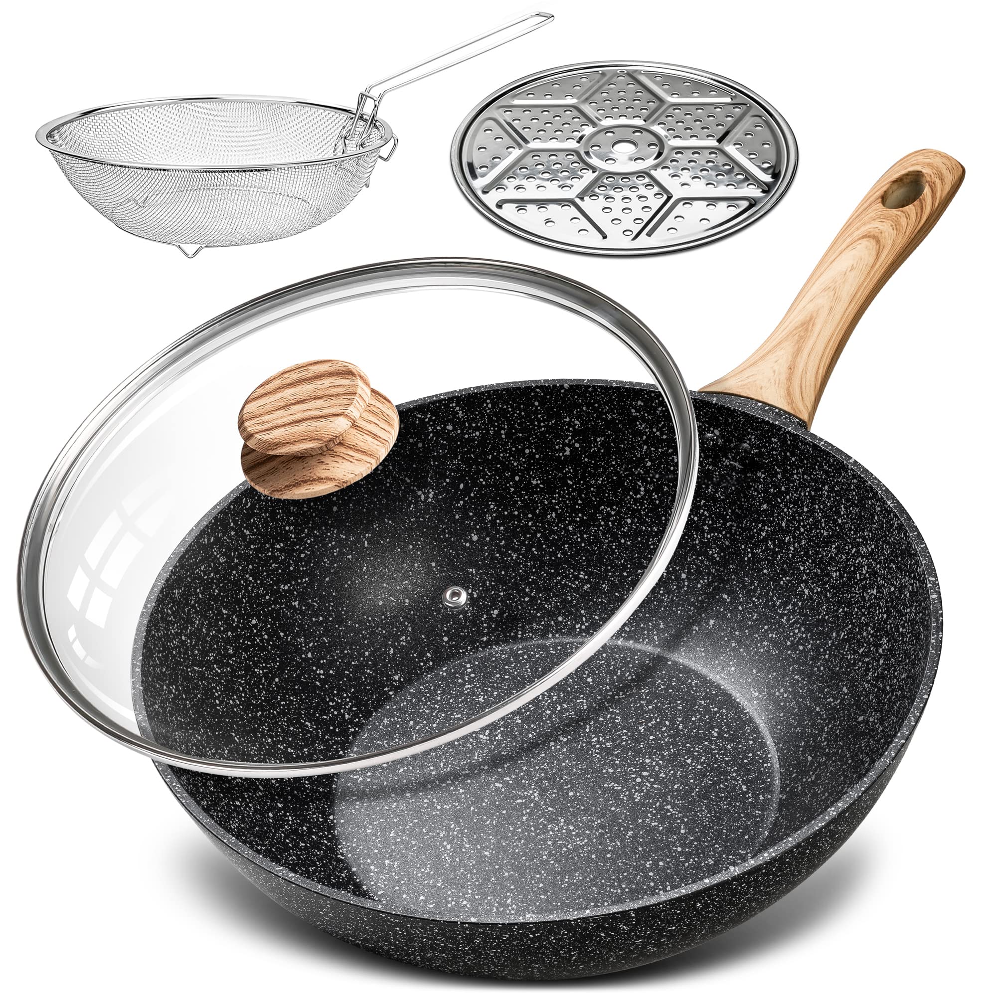 Buy 5 Quart Nonstick Wok and Stir Fry Pans with Lid, Nonstick Wok Pan