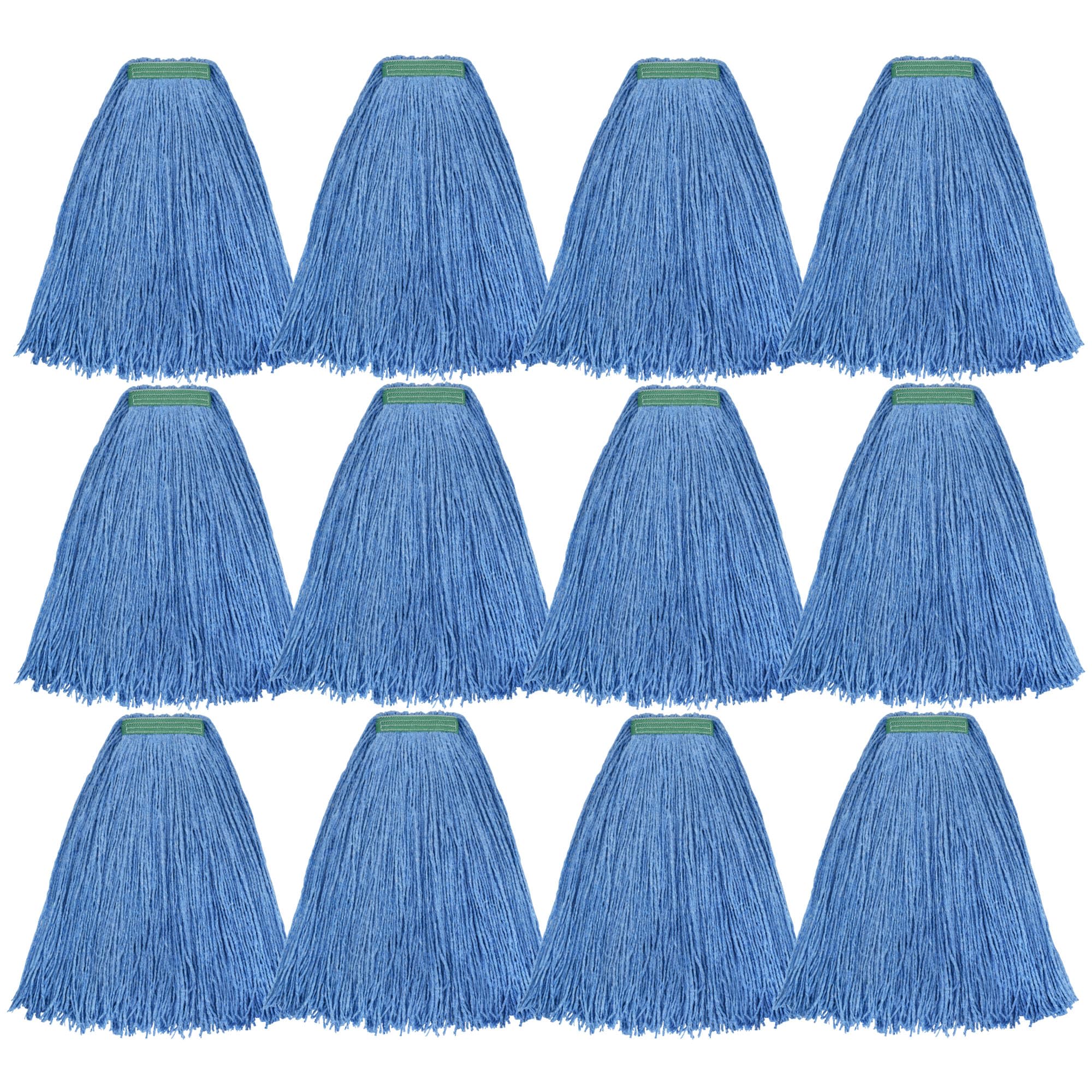 Matthew Cleaning 20oz 12Pack Cotton Floor Mop,Cotton Looped-Open String Heavy Duty String Refills, Universal Headband Blend Material,Mop Head Replacement for Home, Industrial and Commercial Use(Blue)