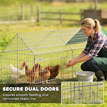 PawHut Metal Chicken Coop, 106 x 30 x 30 Chicken Run for Yard with Cover, Poultry Cage, Outdoor Portable Hen Enclosure Crate Kennel Duck Coop Hutch for Backyard Small Animals Duck Rabbit, Green
