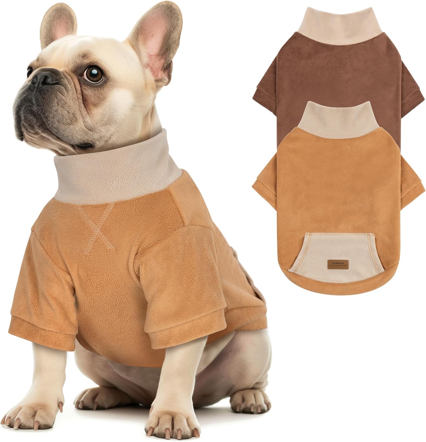 cyeollo 2 Pack Dog Sweater, Warm Soft Fleece Sweaters for Small Dogs Boy Girl Turtleneck Stretchy Pullover Doggy Sweatshirt Winter Dog Clothes, Khaki & Orange S Small Khaki & Orange
