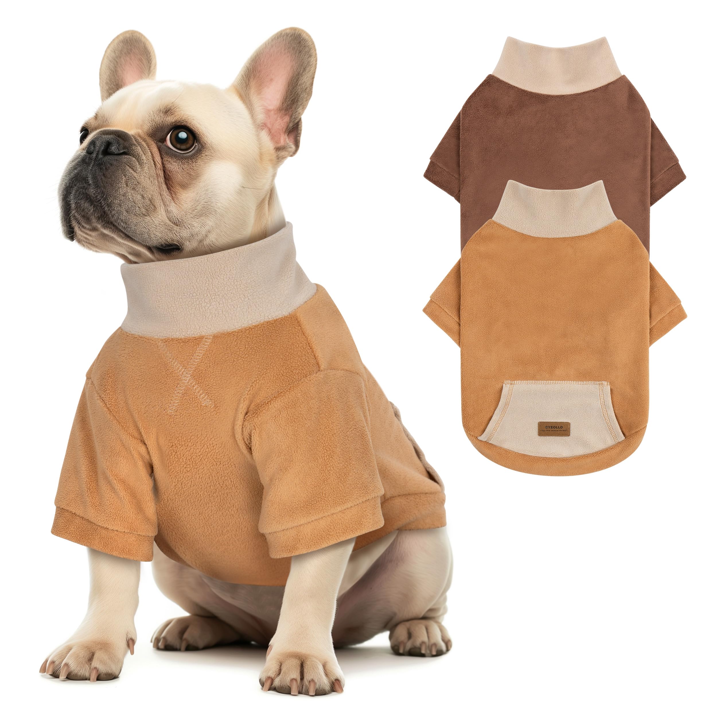 cyeollo Paquete de 2 suéteres para perros pequeños, suéter de invierno suave de cuello alto para perros pequeños, machos y hembras, sudadera cálida para perros, ropa elástica y cómoda para mascotas,