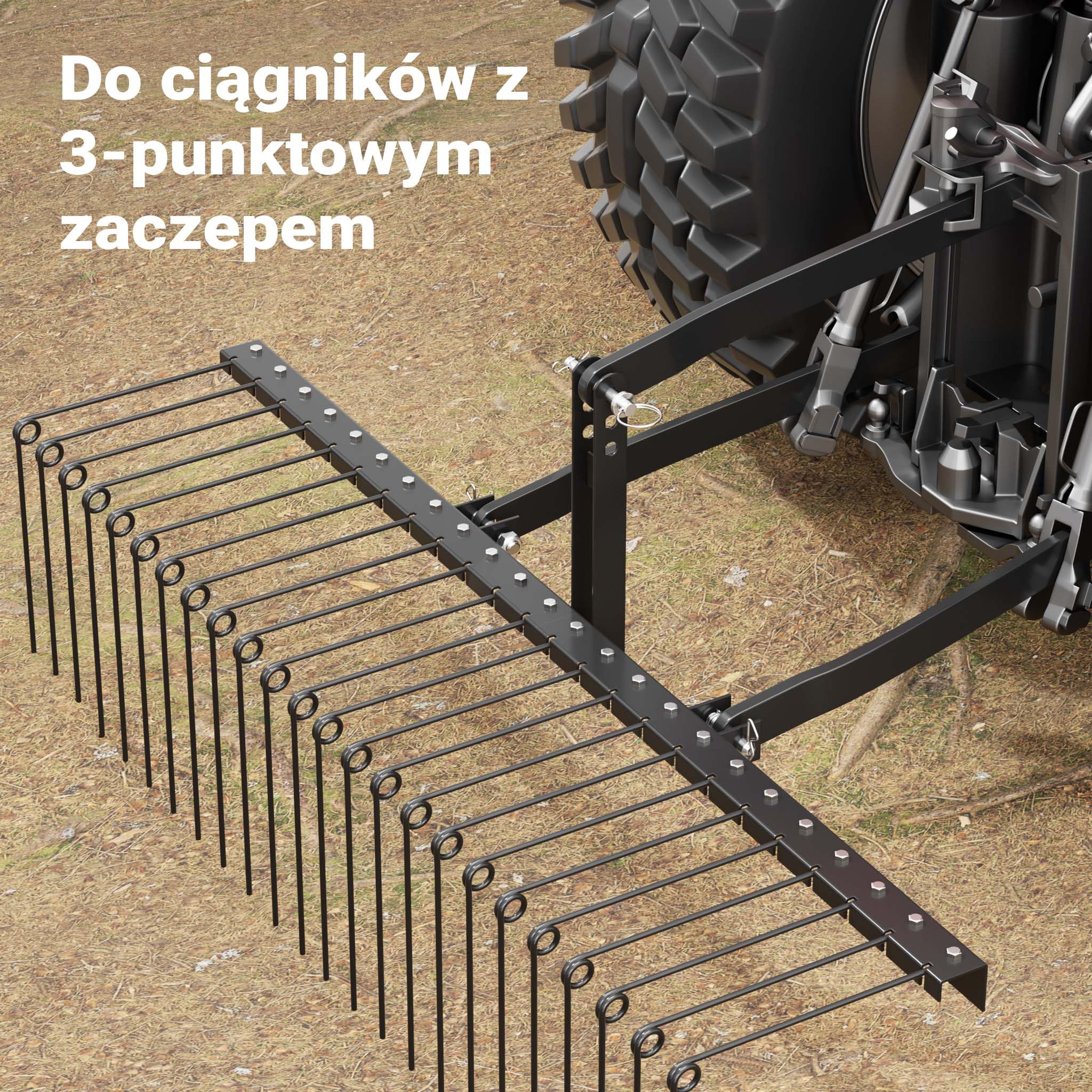Wiltec Aerator do traktorka 183 x 76 x 48 cm grabie ze stali, trzypunktowym układem zaczepowym i 24 sprężynami