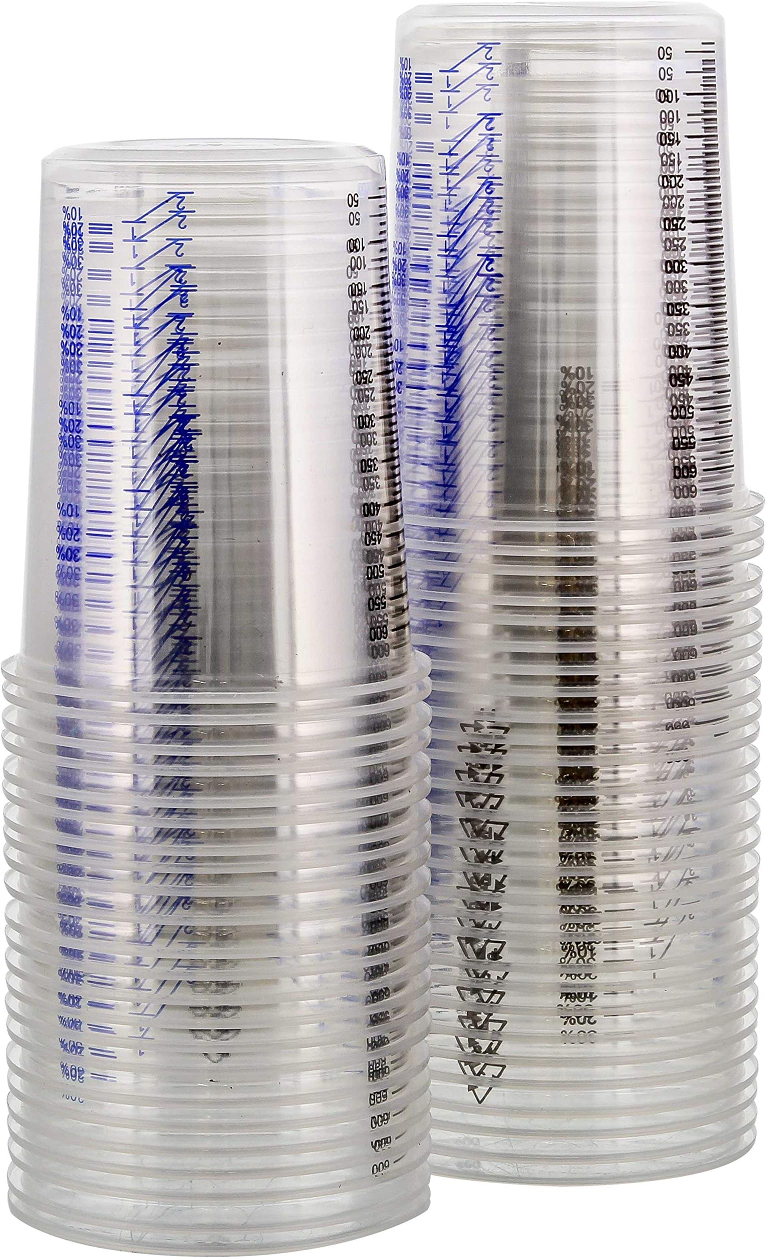 - TCP Global 20 Ounce (600ml) Disposable Flexible Clear Graduated Plastic Mixing Cups - Box of 50 Cups - Use for Paint, Resin, Epoxy, Art, Kitchen, Cooking, Baking - Measuring Ratios 2-1, 3-1, 4-1, ML