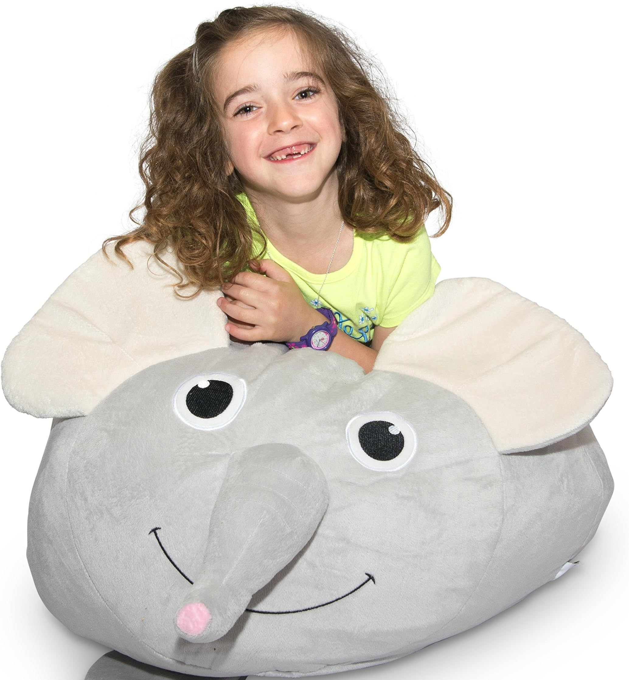 Jumbo Storage Bean Bag - Cover only - “Soft ’n Snuggly” Comfy Fabric Kids Love - Elephant - Store Stuffies, Extra Blankets & Pillows Too