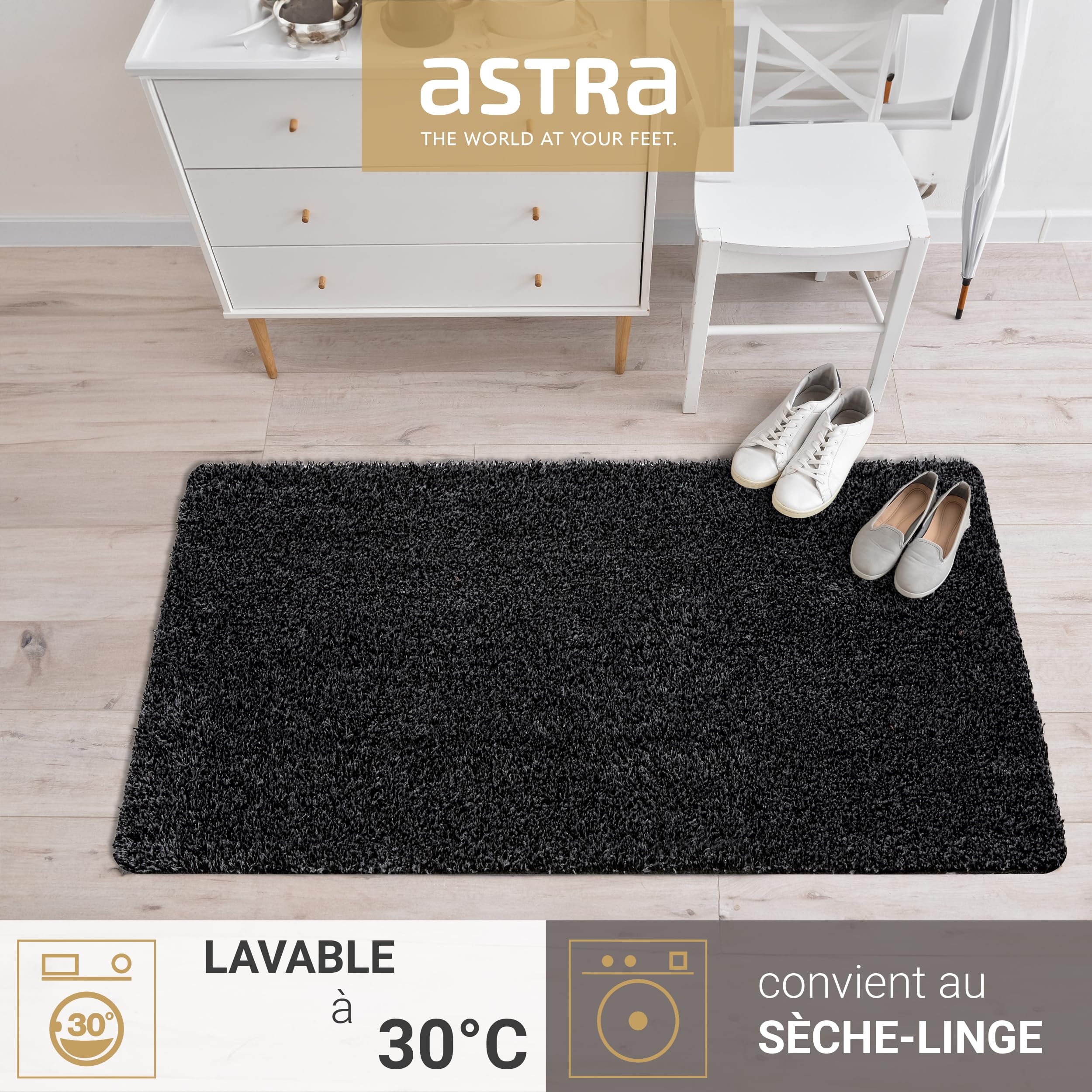 Astra Paillasson intérieur antidérapant - paillasson Durable Lavable à 30°C - paillasson sans PVC - paillasson Facile d'entretien - Lot de 2 50x80 cm Anthracite