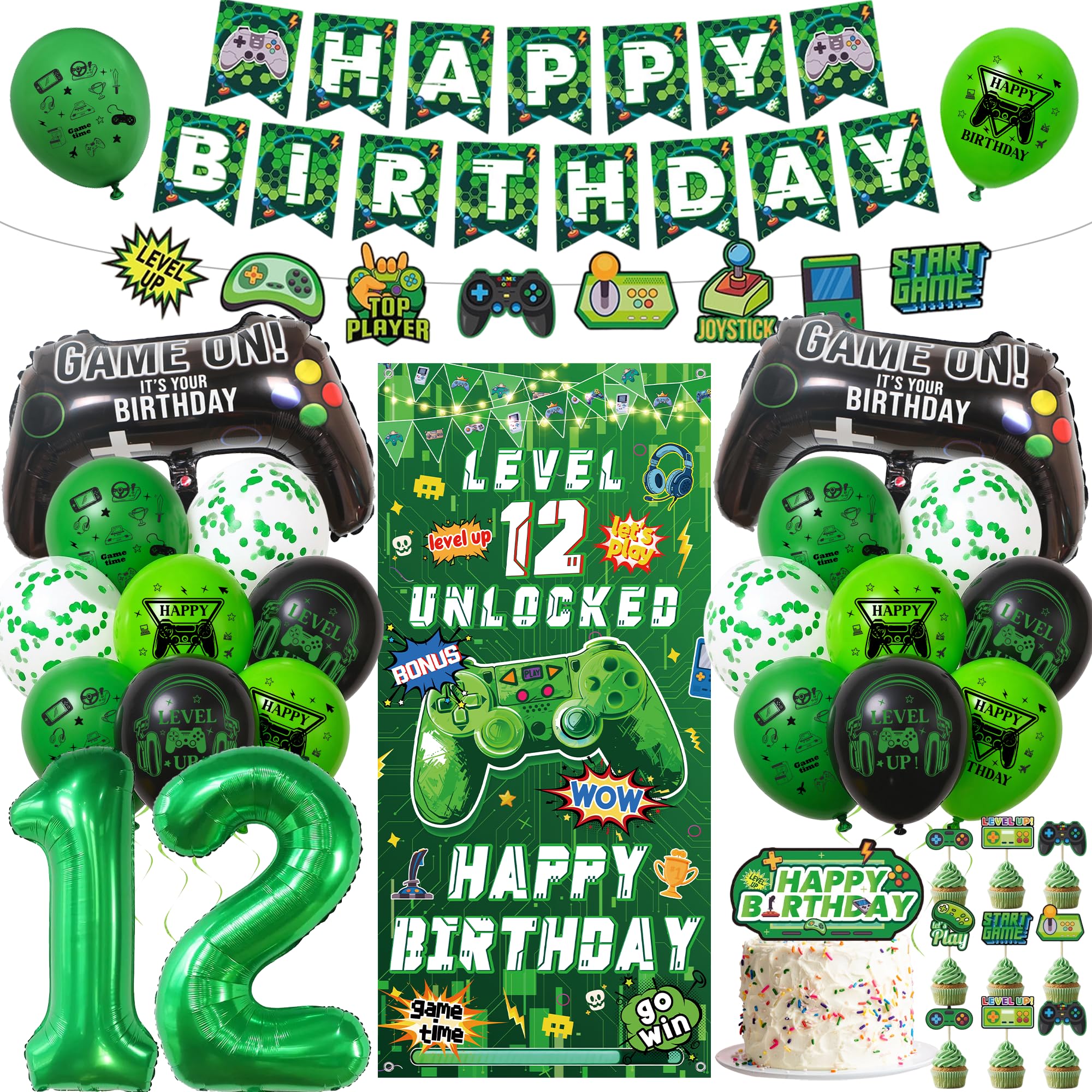 Video Game 12th Birthday Decorations, Happy Birthday Banners