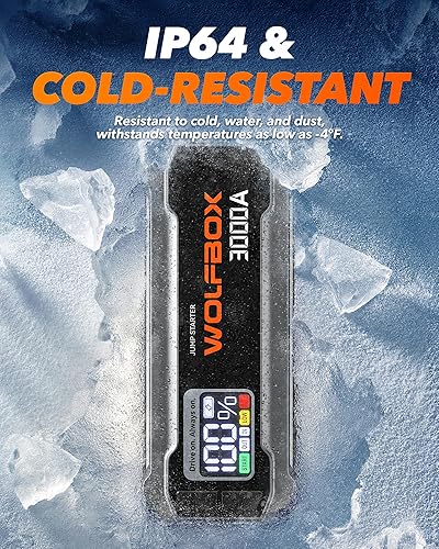 Vista 7 de WOLFBOX Arrancador de salto de 3000 A, batería de coche de 12 V con cargador rápido de 65 W, pantalla LED, batería de arranque portátil de 59.2 Wh