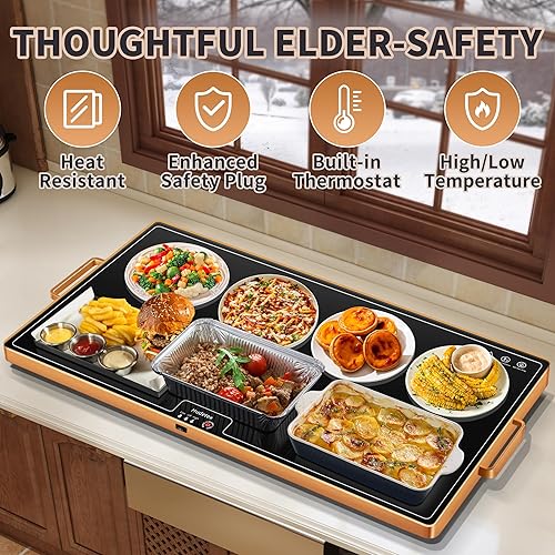 Miniatura 5 de Tapete de calentamiento para alimentos (XXL32 x 18), bandejas de calentamiento para bufés, fiestas y uso diario, calentador de alimentos con control