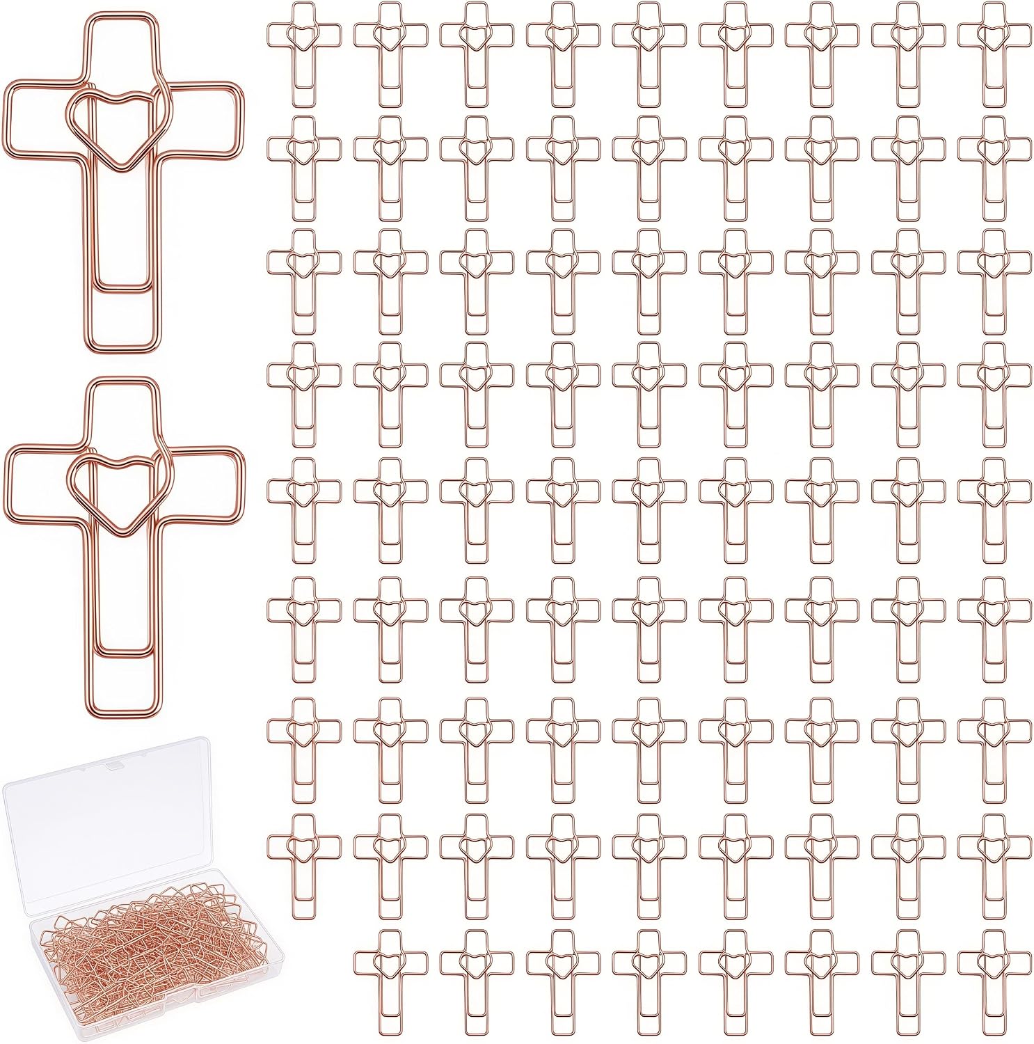 80 PCS Rose Heart Cross Paper Clips, Rose Metal Bookmark Clips for Bible Study Supplies, Journaling, Planner, Office, Church Events, Teacher Appreciation Gift
