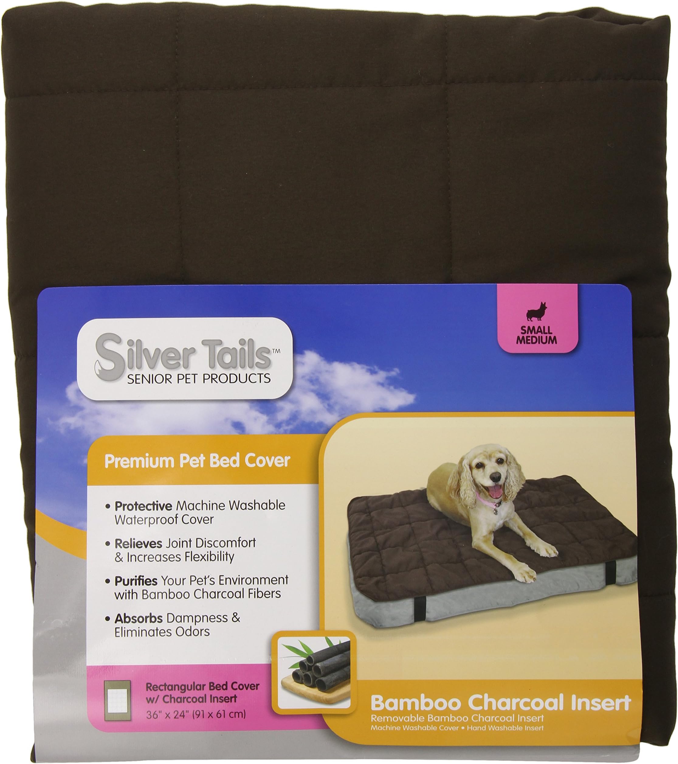 Silver Tails Bamboo Charcoal Rectangular Dog Bed Cover, Small/Medium