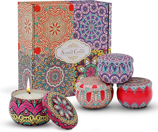 Mardiko Scented Candles for Home Decoration, 100% Cotton Wick Citronella Candle Outdoor for Mother's Day Valentines Day for Wife, Soy Wax Travel Box Long-Lasting Time 110-140Hours, 80g