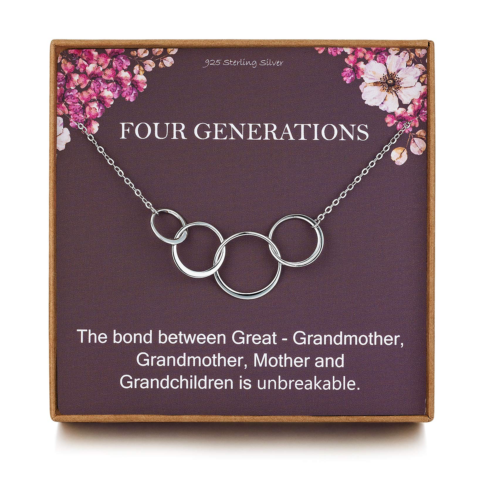 Great Grandma Gifts, Four Generations Necklace for Nana Gifts - Sterling Silver Four Circles Infinity Necklace for Women, for Grandma, Nana Gifts from Grandchildren