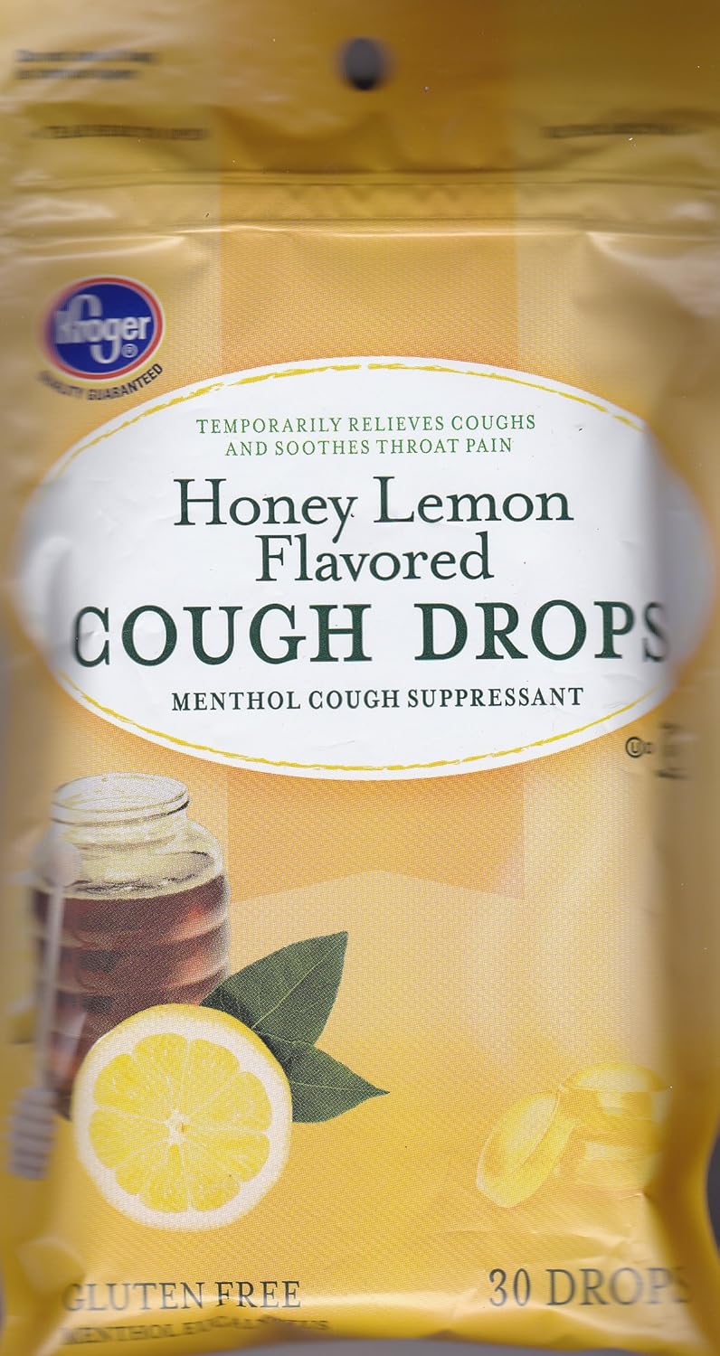 Kroger Honey Lemon Flavored Cough Drops, 30 Drops, Pack of