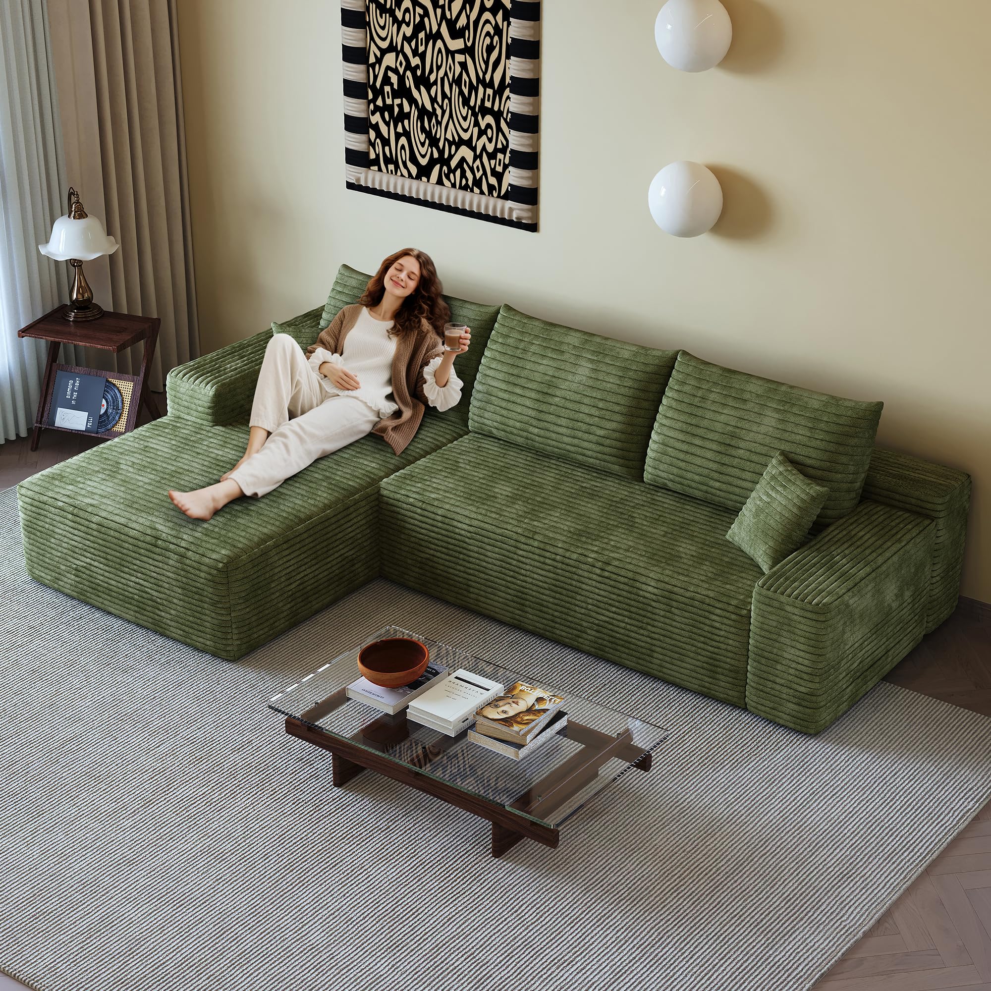 96" Sectional Couches for Living Room Cloud Couch Sofa with L-Shape Upholstered Boneless Couchs Modern Modular Sectional Couch with Chaise