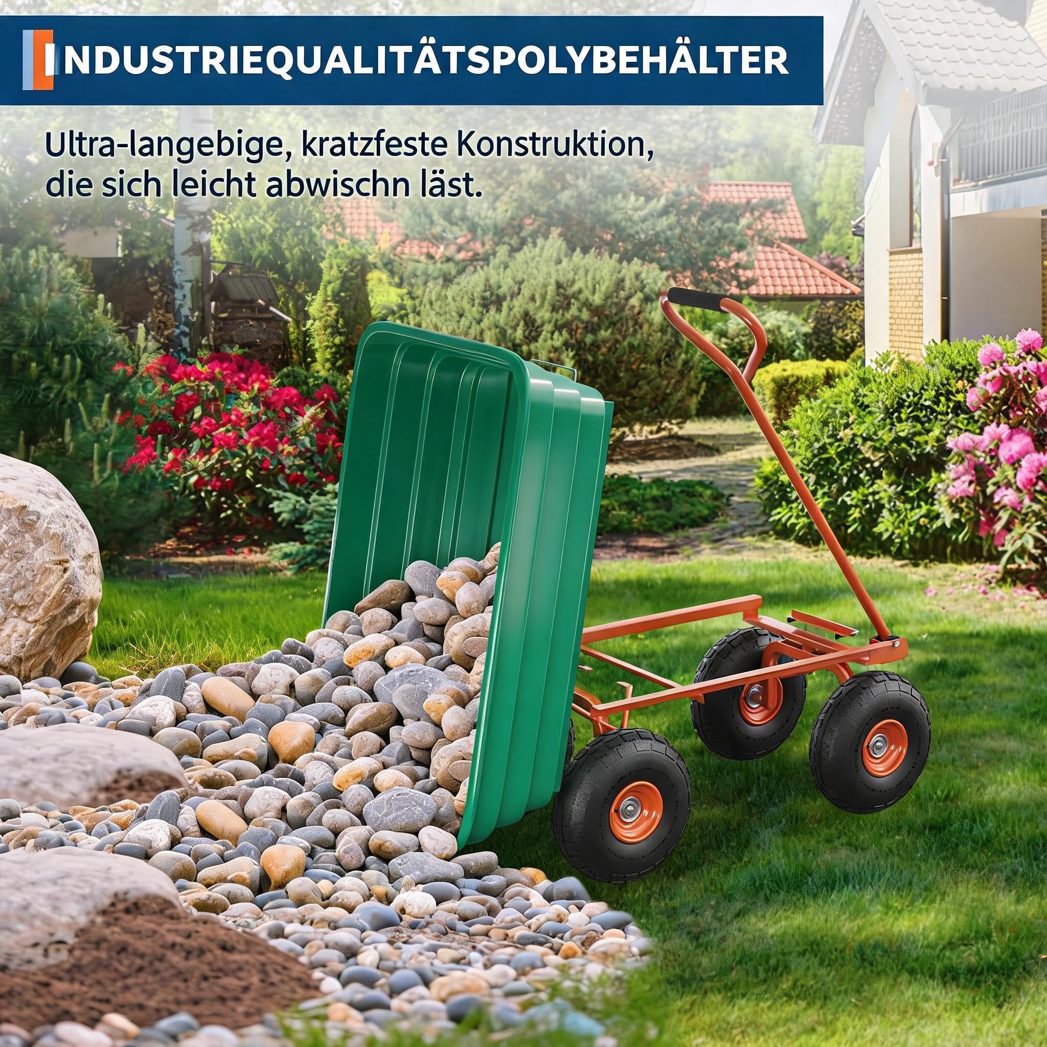 Garvee Gartenwagen, 104 x 58 x 105 cm, grün | Rostfestes Polyethylen, 272 KG Tragfähigkeit, Transportwagen für Garten, Hof und Lager