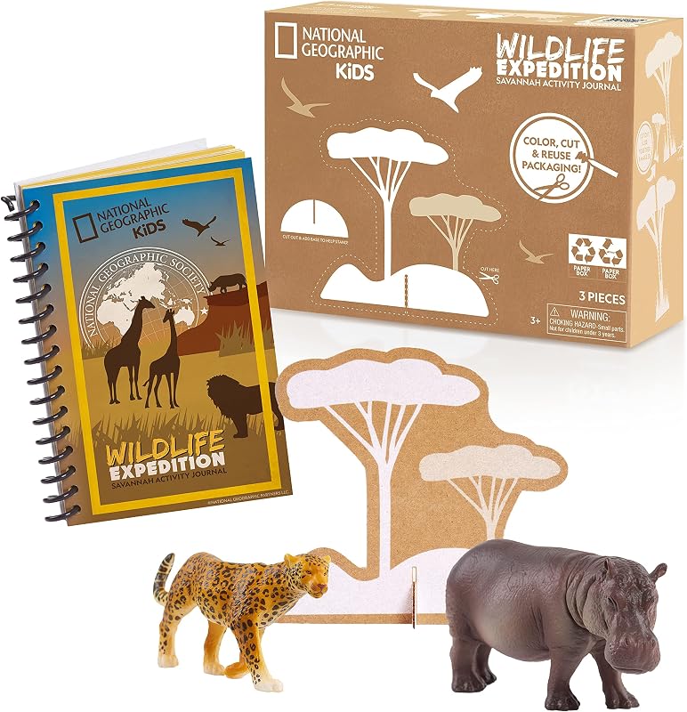 El juego de diario de actividades para niños incluye figuras realistas de juguetes de animales, libro de datos de lectura de nivel 1, empaque de material reciclado, juguetes para niños de 3 años en adelante, exclusivo de Amazon