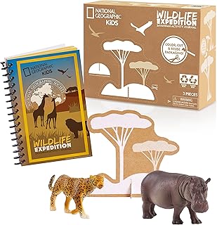 National Geographic Kids Activity Journal Set With Realistic Animal Toy Figures, Level 1 Reading Fact Book, QR Code to More Animal Facts, Packaging is Recycled Material, Amazon Exclusive, by Just Play