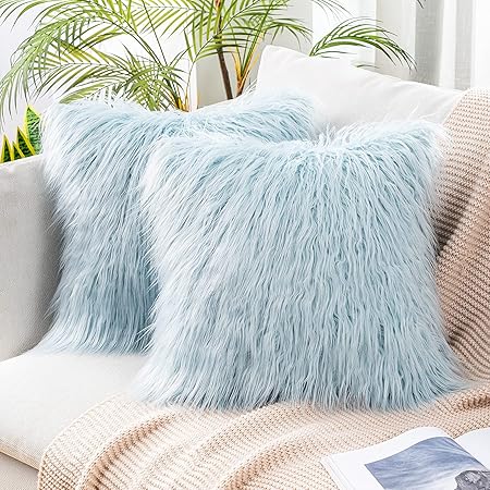 blue fluffy pillows
