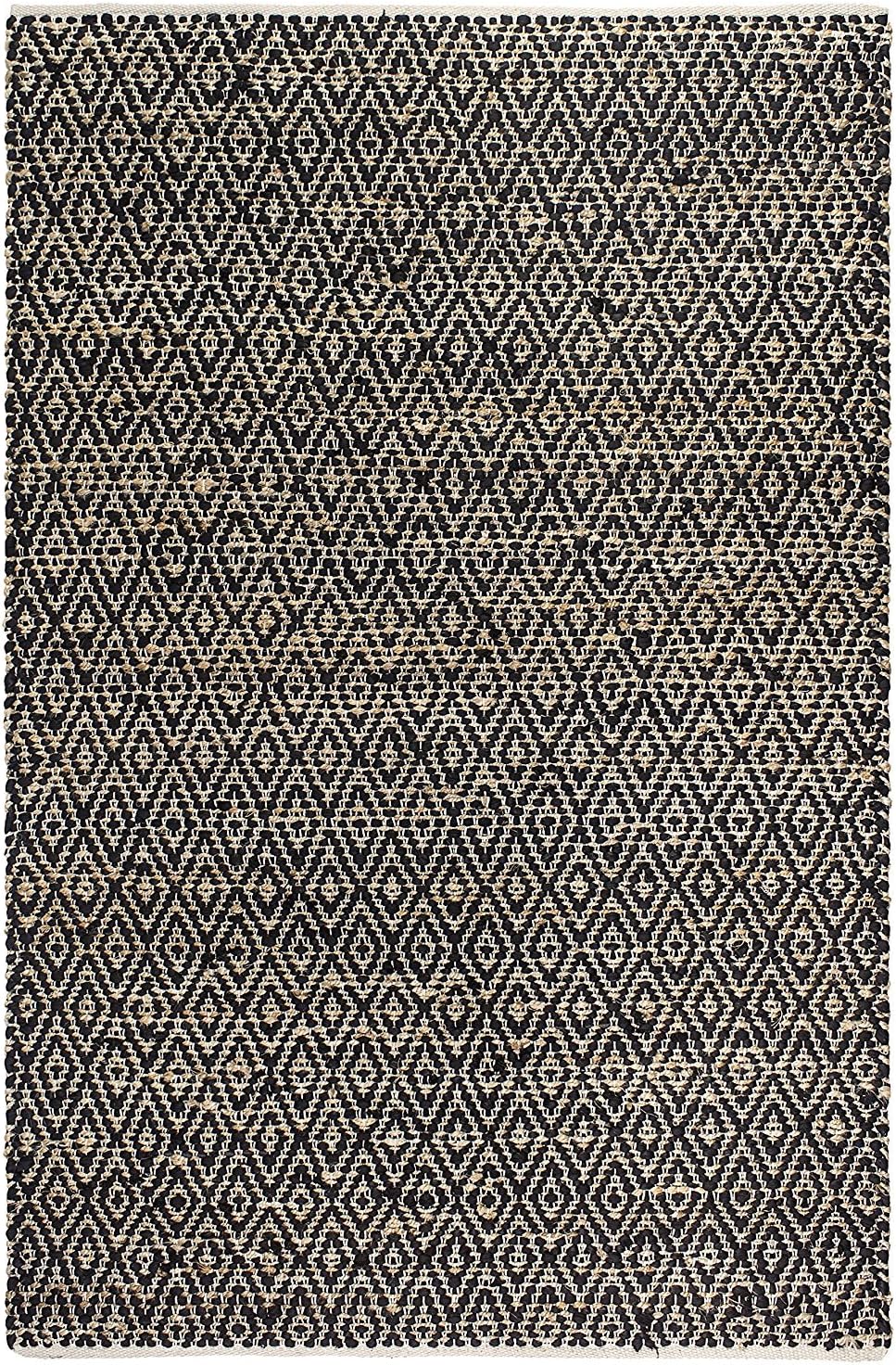 Fab Habitat, Jute & Recycled Cotton Area Rug/Floor Mat, Eco-Friendly Natural Fibers, Handwoven - Madera/Black & Natural, 2' x 3'